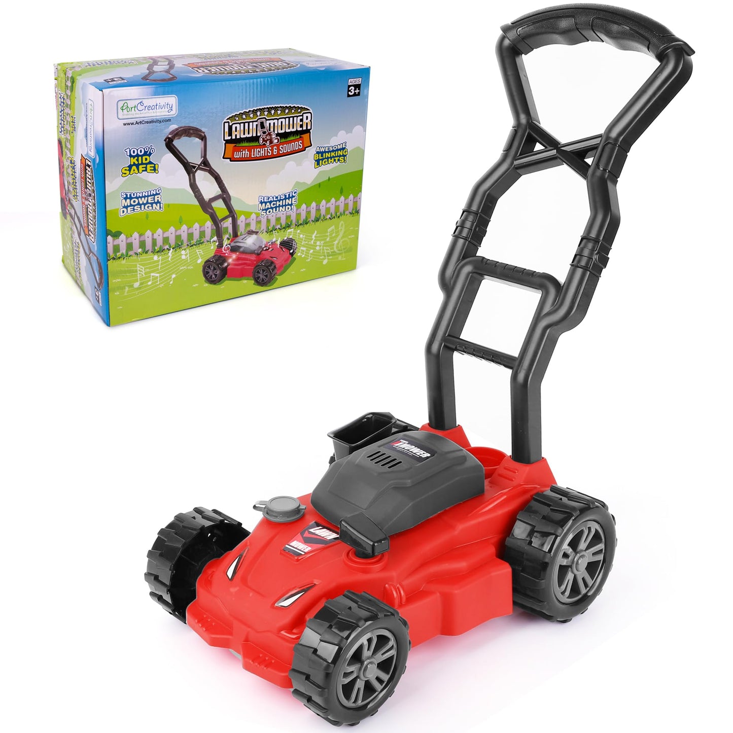 ArtCreativity Kids’ Lawn Mower Toy - 21 Inches Tall - Gardening Lawn Mower for Kids with Startup Sound and Wheels with Realistic Motor-Like Sound - Play Outdoor Push for Boys and Girls 3,4,5,6,7,8