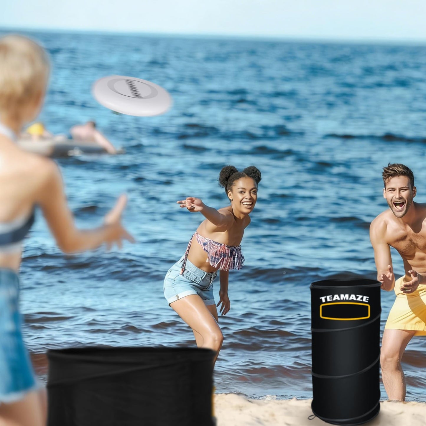 Teamaze Disc Golf Basket Set with 2 Flying Discs | Foldable Backyard & Beach Toss Game for Adults | All-Weather Outdoor Games with Carry Bag | Perfect for Lawn, Tailgating & Camping Games