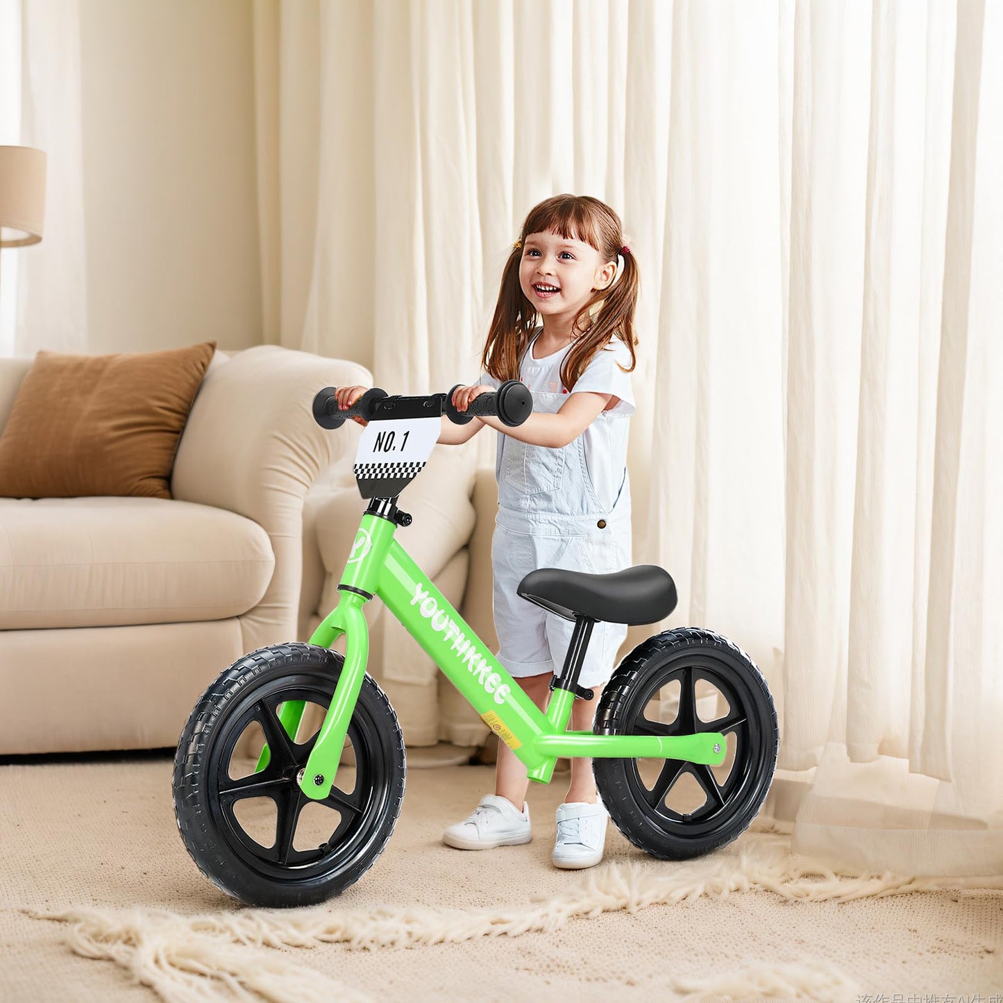Youthkkee 12 Inch Toddler Balance Bike for 1-3 Year Olds, No-Pedal Bike with Tool-Free Adjustable Seat, Quick Assembly, Gift for 1-3 Year Old Boys & Girls with Customizable Plate