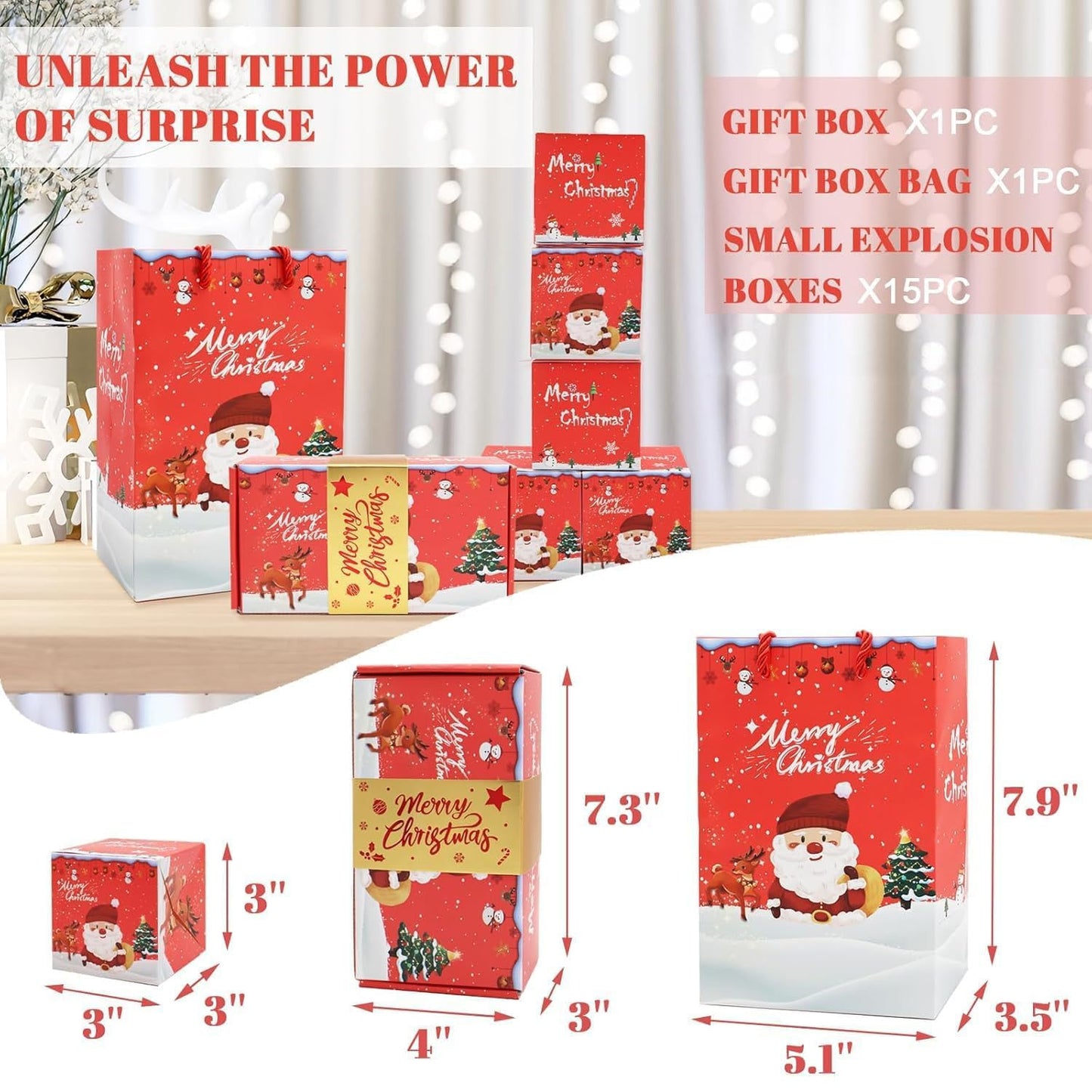 BOVVSKY 16PCS Surprise Gift Box Explosion for Money, Merry Christmas Surprise Gift Box Explosion for Money, Christmas Cash Luxury Folding Pop-Up SurpriseBox (Red)