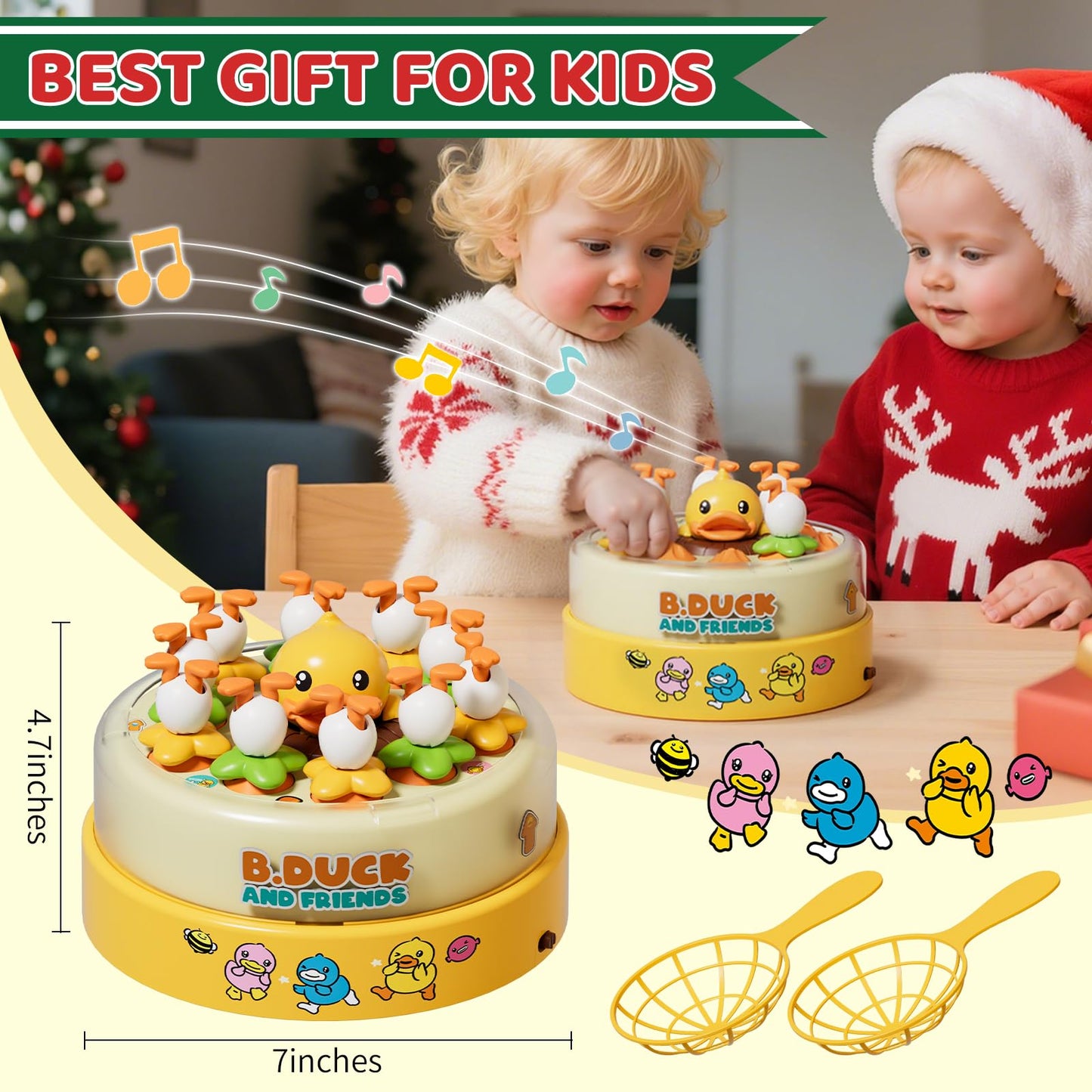 PANITU B.Duck Games, Bounce and Catch Board Game for Kids Age 4-6, Interactive & Music Pop Up Toy for Kid, Duck Games for 5-7 Boys Girls, Birthday Gifts for Toddlers 3-5