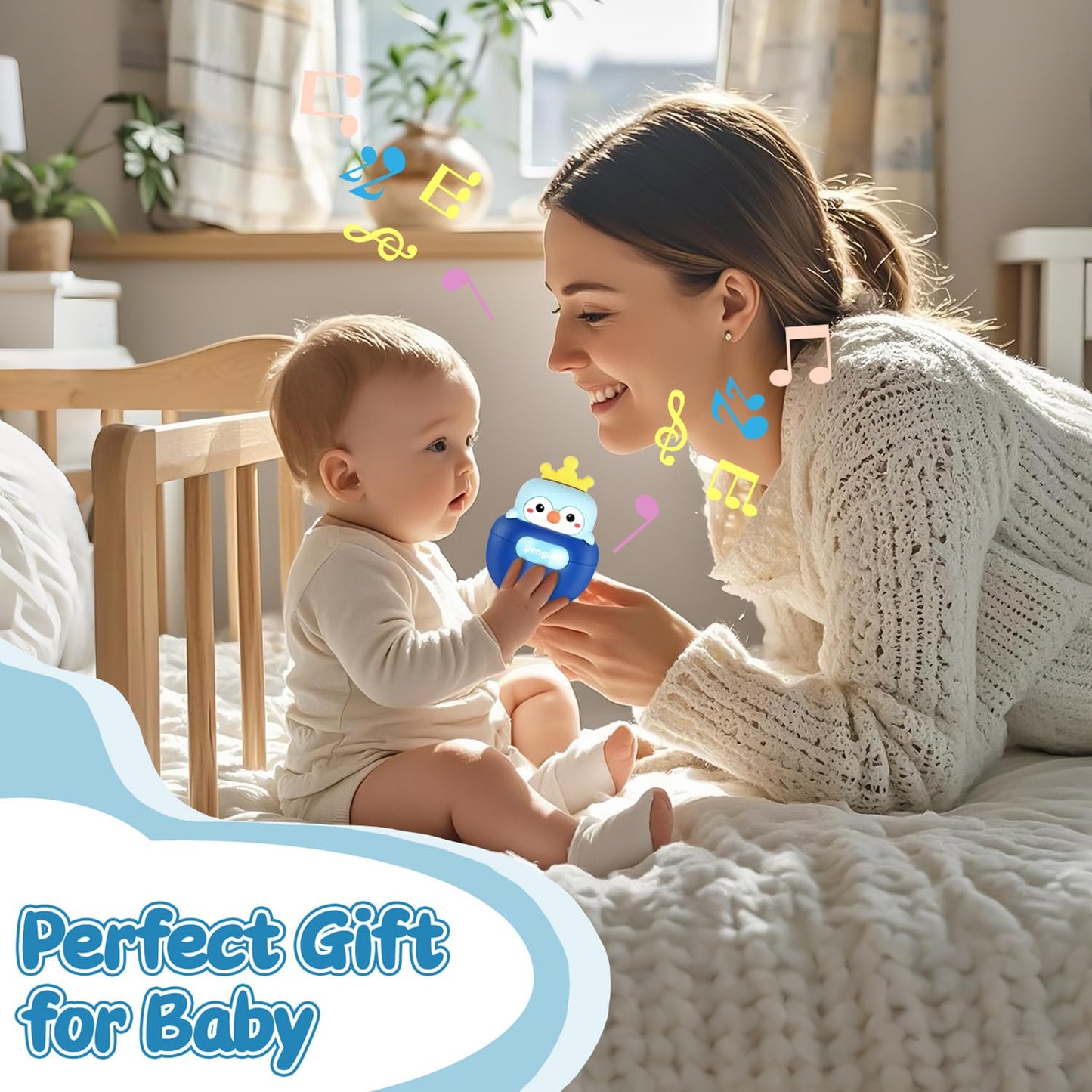 Yaozyety Baby Penguin Wobble Toys, Infant Roly-Poly Tumbler Musical Wobbler, Babies Sensory Development & Teething Toy for Newborn 3-12 Month Baby Toddler Boys and Girls Gifts