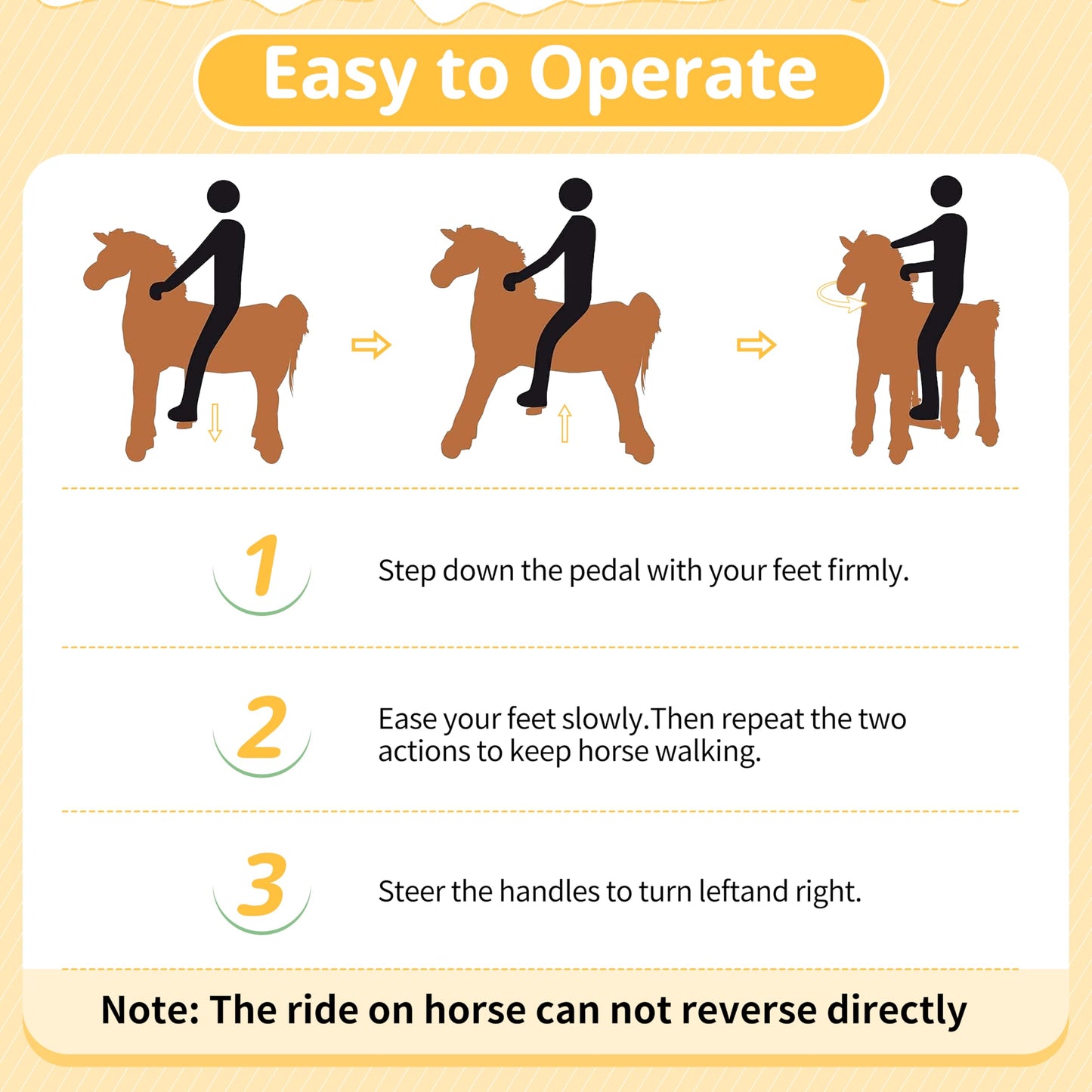 Ride on Horse for Big Kids, Horse Ride on Toy for 4 to 9 Years Old, (35.8'' Height) Riding Horse Rider Mechanical Walking Action Plush Animal, No Battery or Electricity, Max Load 165LBS - Brown