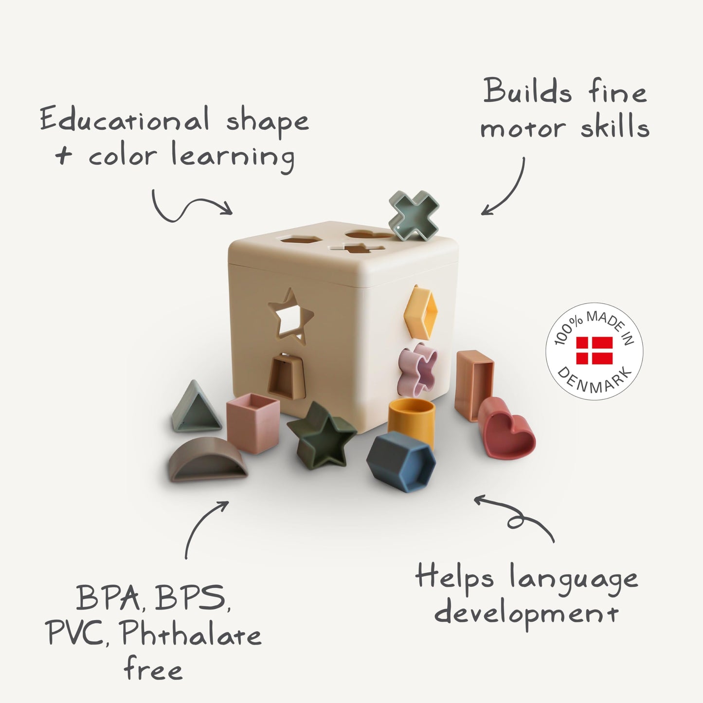 mushie Shape Sorting Box (Petal) | Educational Learning Toy for Toddlers with 12 Shapes | Made in Denmark (10+ Months)