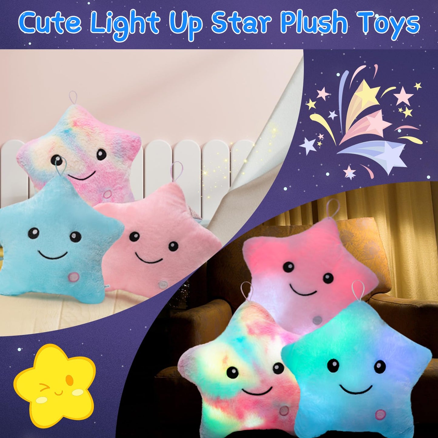 Subao Sensory Toys for Kids with Autism,70" Vast Planet Kids Play Sensory Tent with Lights and 14" Pink Light Up Star Plush Sensory Toddler Pillow,Birthday Xmas Gifts for Boys Girls Ages 3-12