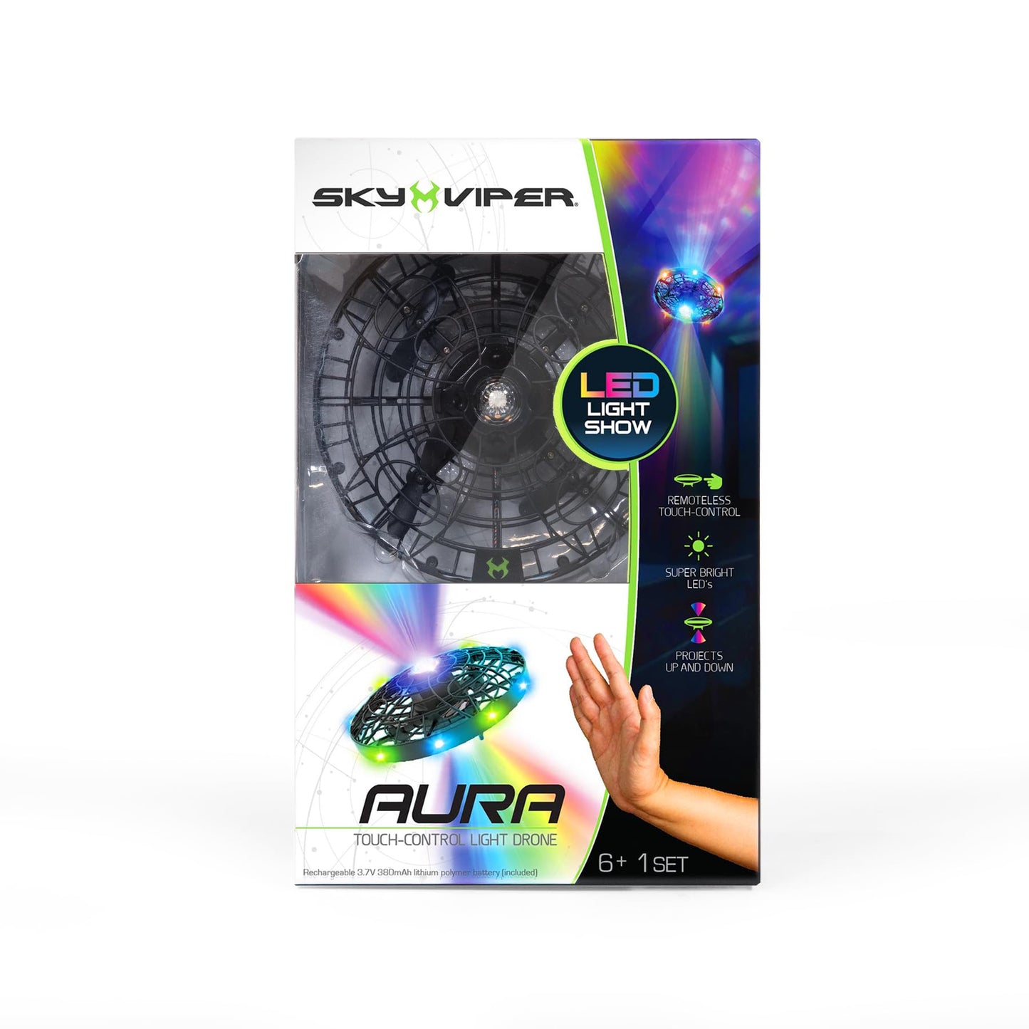 Sky Viper Aura Touch-Control Light Drone, Remoteless Push-to-Fly for Kids, Rechargeable Battery