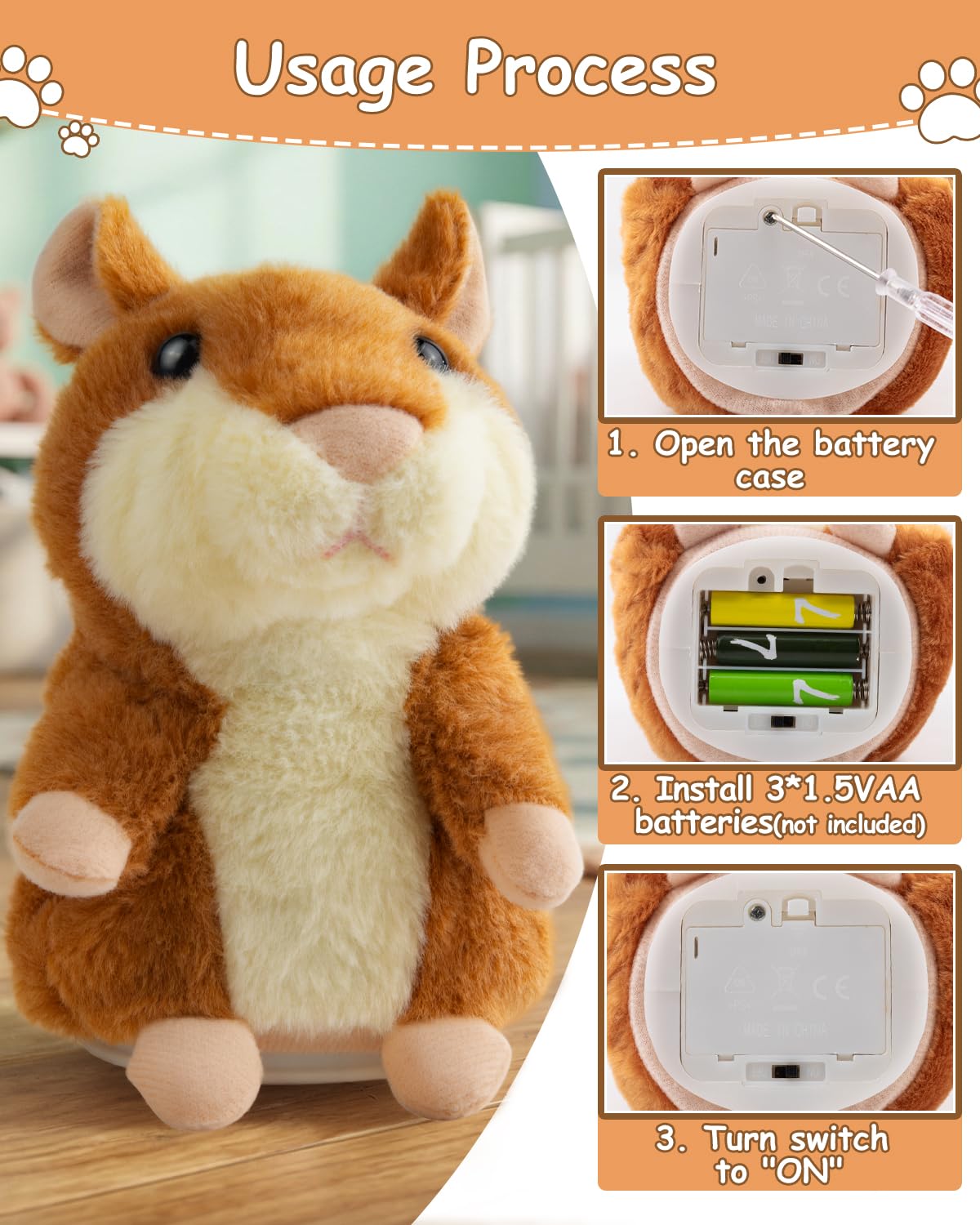 Ayeboovi Toddler Toys Talking Hamster Repeats What You Say, Kids Toys for 2 3 4 5 6 7 8 Year Old Girls Boys Birthday Gift, Stuffed Animals Interactive Learning Autism Toy