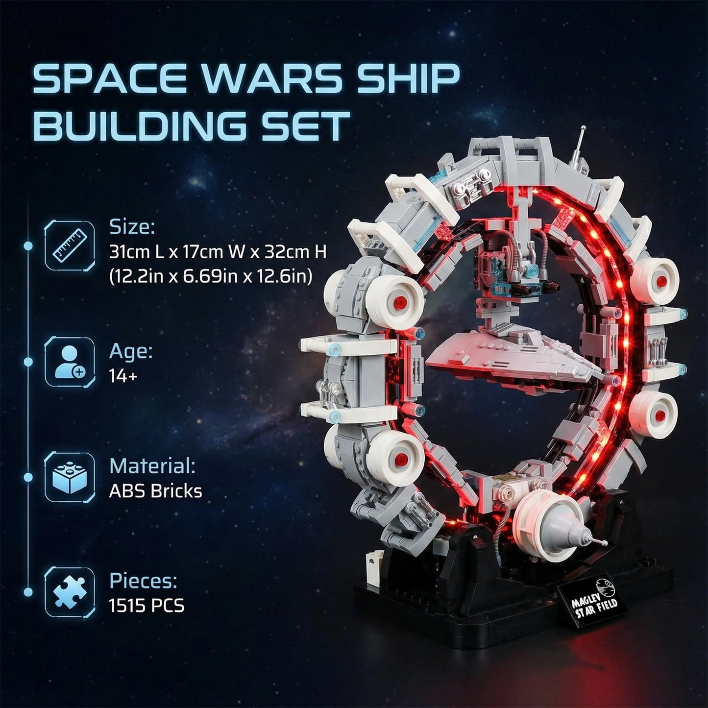 Holexapyd Space Wars Ship Building Set for Adults with Red Light - Wars Spaceship Movie Collectors Gift Ideas Galaxy Home Office Decor (1515 PCS)