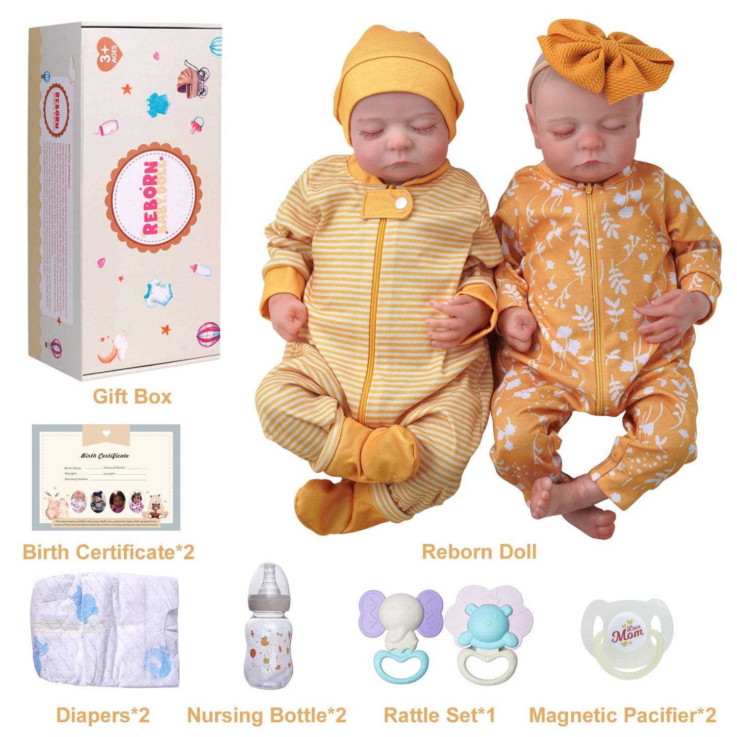 ADFO Lifelike Reborn Baby Dolls Twins, 20 inch Realistic Newborn Real Life Baby Boy Girl Dolls Soft Vinyl Baby Dolls with Clothes and Toy Gift for Kids Age 3+