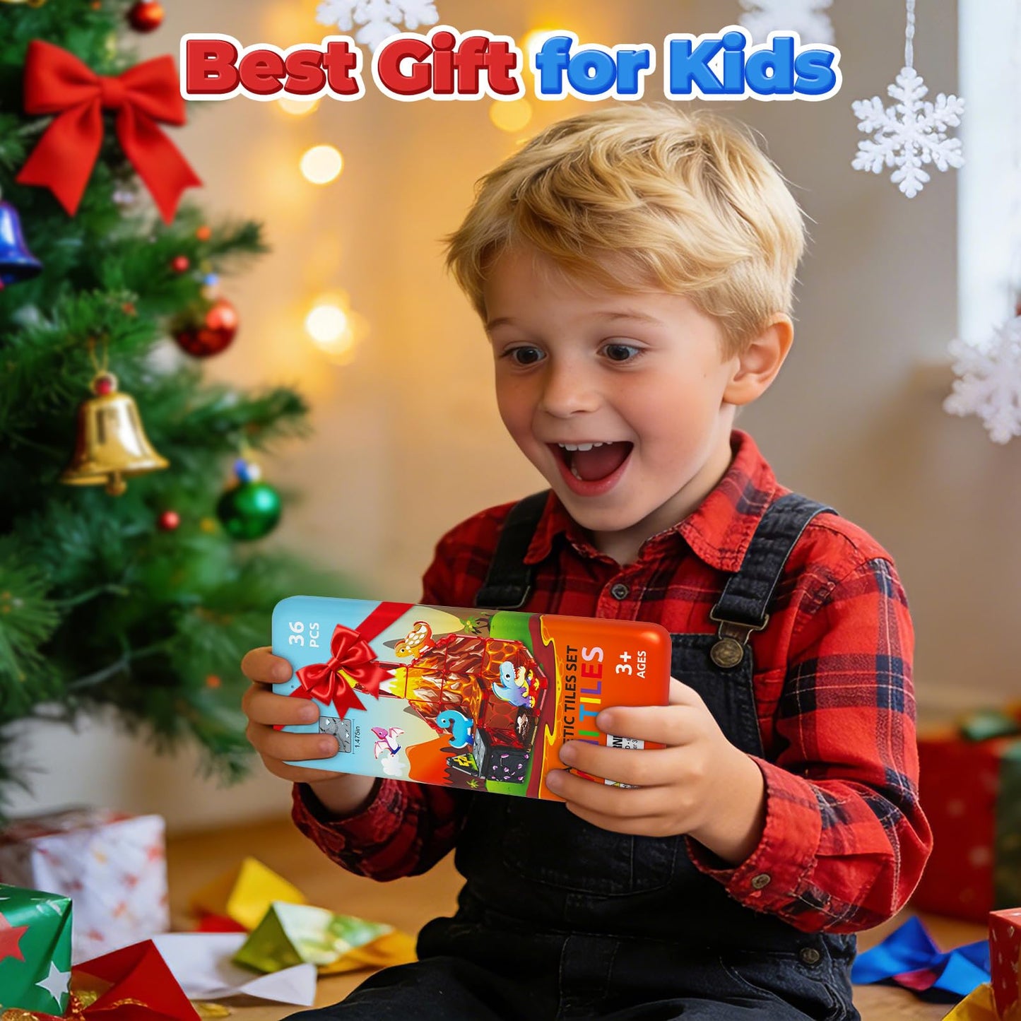 36PCS Mini Magnetic Tiles Dinosaur Kids Toys with Case - Toddler Travel Essentials Outdoor Set, Magnetic Blocks Montessori Preschool Sensory Building Toys for 3 4 5 Year Old Boys Girls Gifts