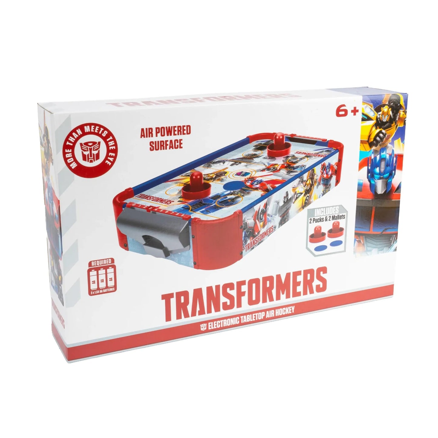 World Tech Toys Transformers Air Hockey Table for Kids - Wooden Tabletop Game with Puck, Pushers & Air Flow System - Hasbro Licensed - Kids 4+
