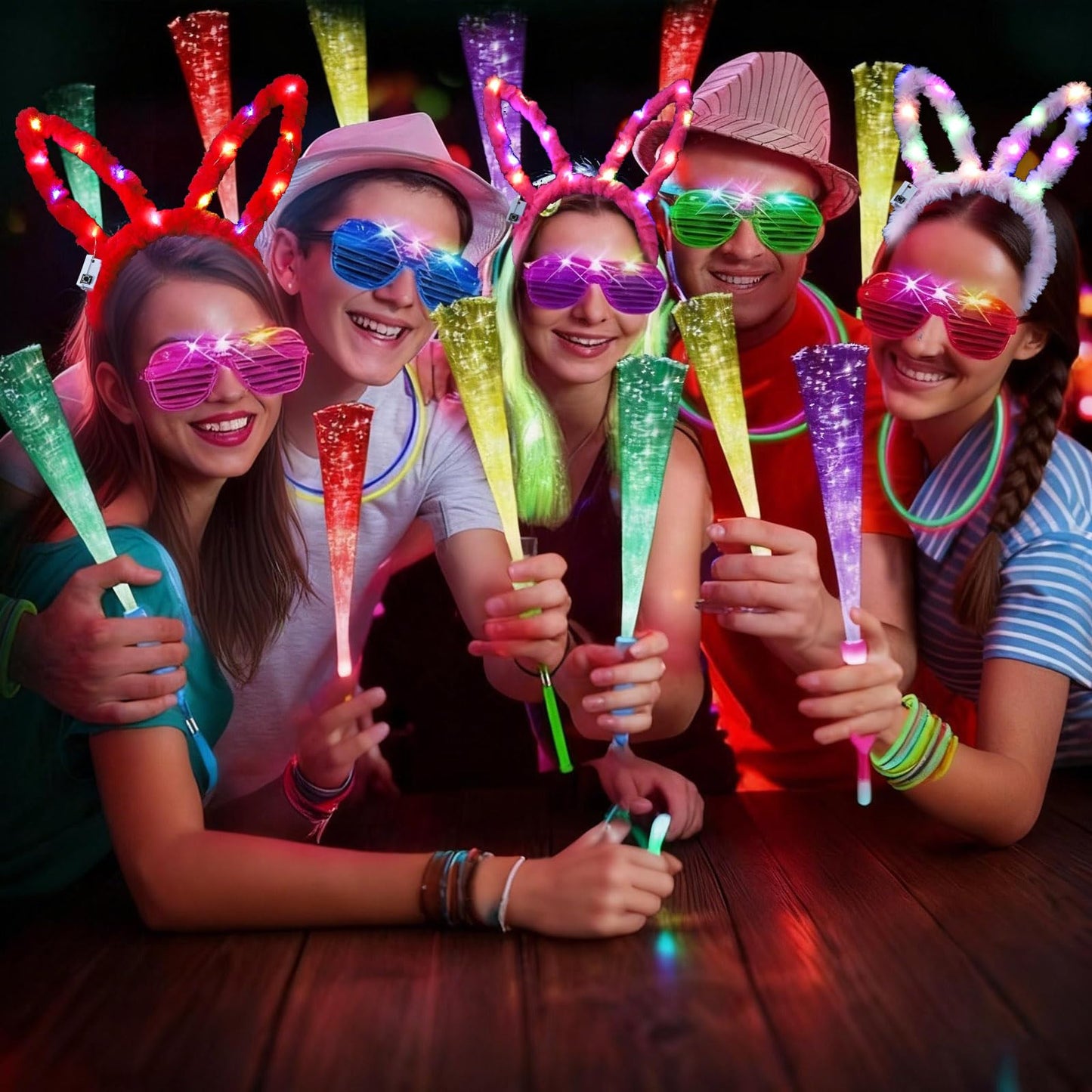 186 PCS Glow in the Dark Party Supplies,16 Foam Sticks,10 Glow Fiber Wands, 10 LED Glasses, 10 Glowing Rabbit Ears,100 Glow Sticks and 40 Finger Lights for Neon Party Birthday Carnivals Halloween