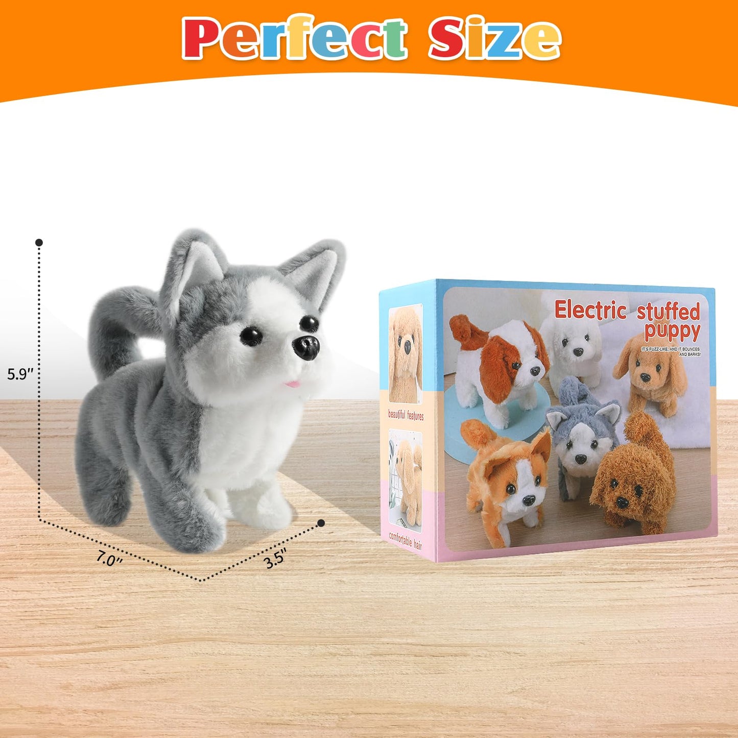 KSABVAIA Plush Husky Toy Puppy Electronic Interactive Dog - Walking, Barking, Tail Wagging, Stretching Companion Animal for Kids Toddlers