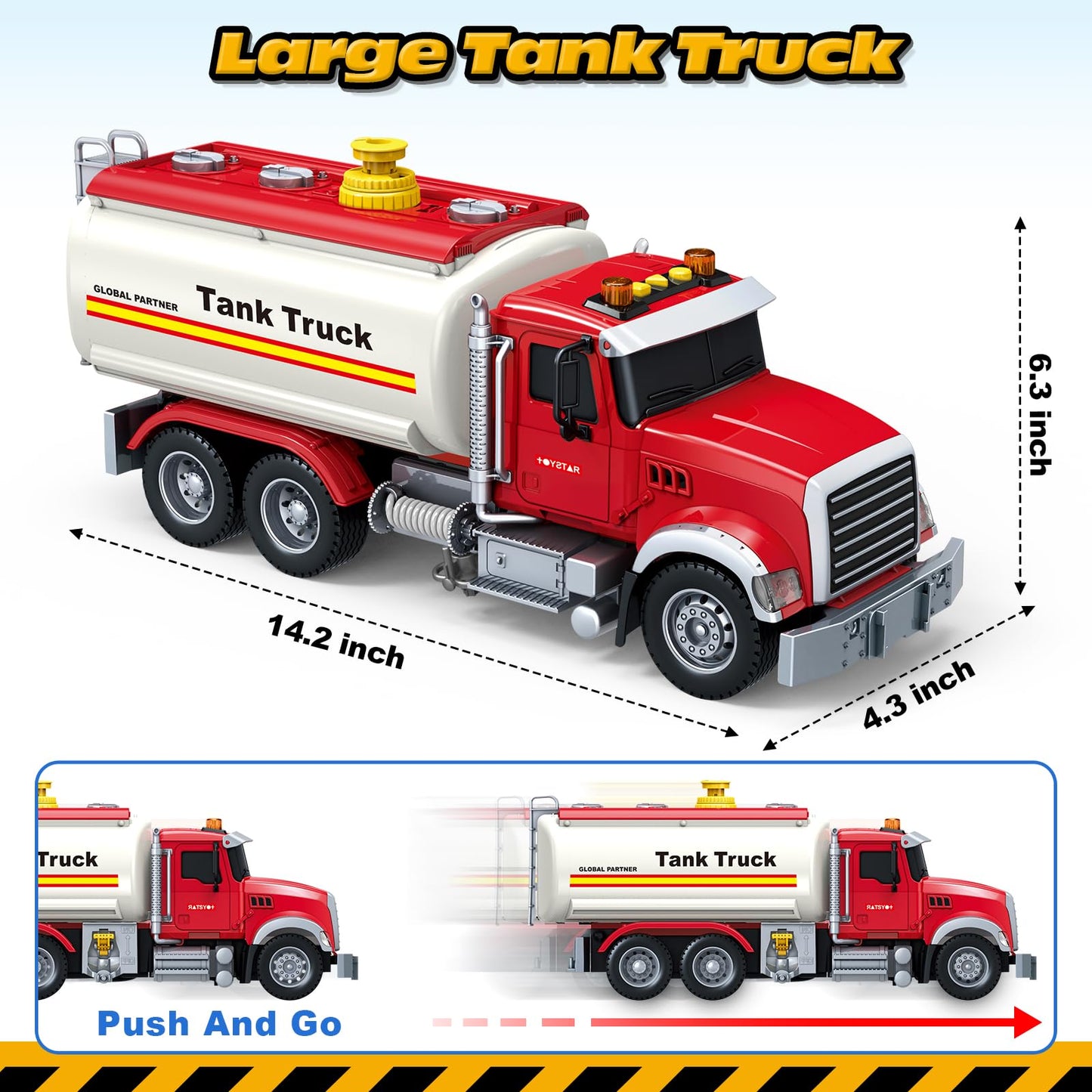 Bstoyder Kids Toys for 3 4 5 6 7 8 Years Old Boys, 15" Tank Truck Toy with Lights, Sounds, Toddler Friction Powered Truck Vehicle Toy for Boys Girls Birthday Gifts