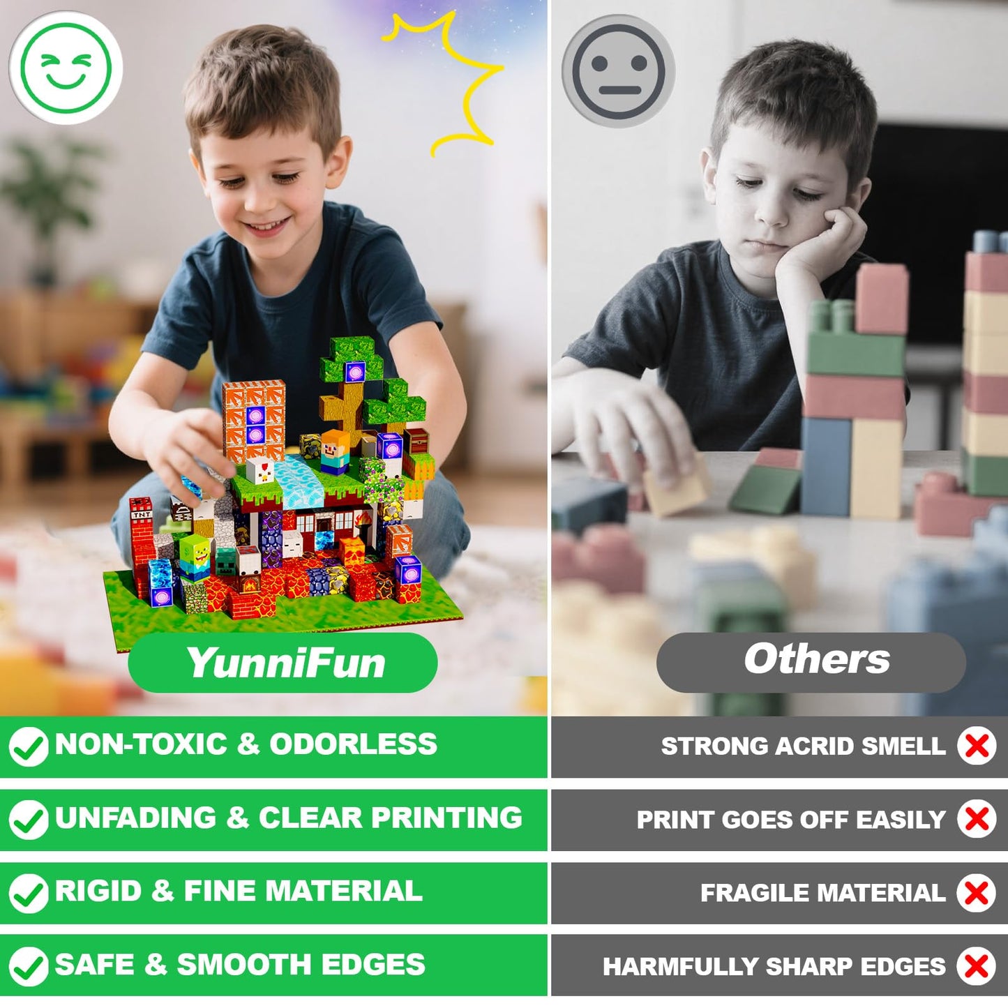 YunniFun Magetic blocks-200pcs Magnetic Building Blocks Toys Set Magnetic Toys for Boys Girls Kids Ages 3 4 5 6 7 8,Magnet STEM Games Christmas Birthday Gifts for Kids. (Mine Car Theme)
