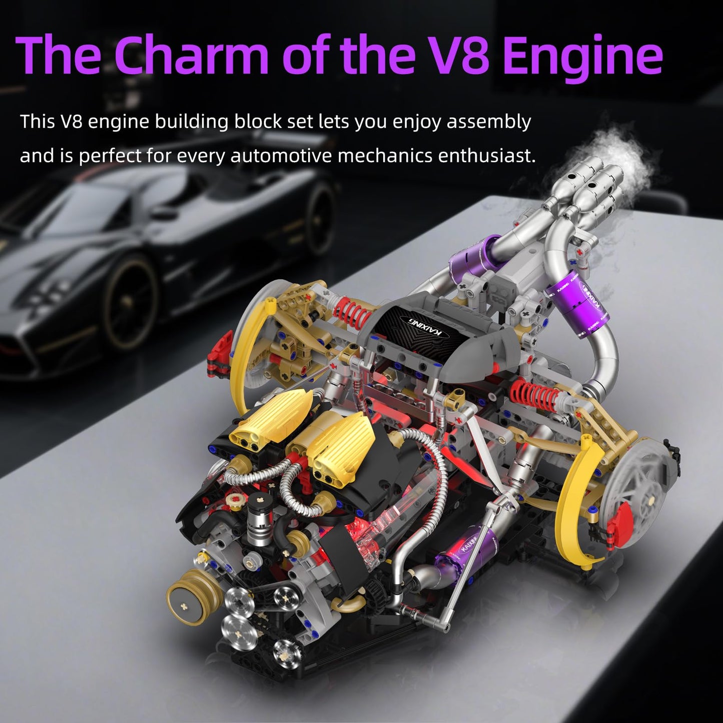 Suplanet V8 Engine Model Kit that Runs - Build Your Own Engine Building Block Set with Spray, Light & Sound Effects, STEM Engineering Toy for Adults & Kids 8-14, 1394-Piece Mechanical Building Kit