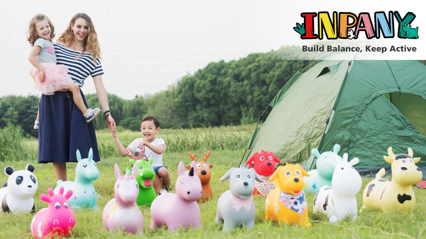 INPANY Bouncy Horse, Giraffe Hopper Toys, Toddlers Bouncing Animal, Inflatable Jumping Hopping Horse, Ride on Rubber Bouncer, Outdoor Indoor Birthday Gifts for 2 3 4 Year Old Girls Boys