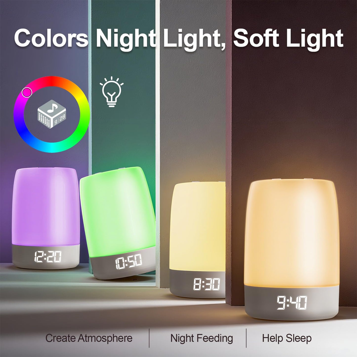 Reajoy White Noise Machine Alarm Clock for Baby Adults Kids with 32 Soothing Sounds 8 Colors Rainbow Breathing Light,Toddler Sleep Trainer with Timer, App Remote Control,Bluetooth Playback for Bedroom