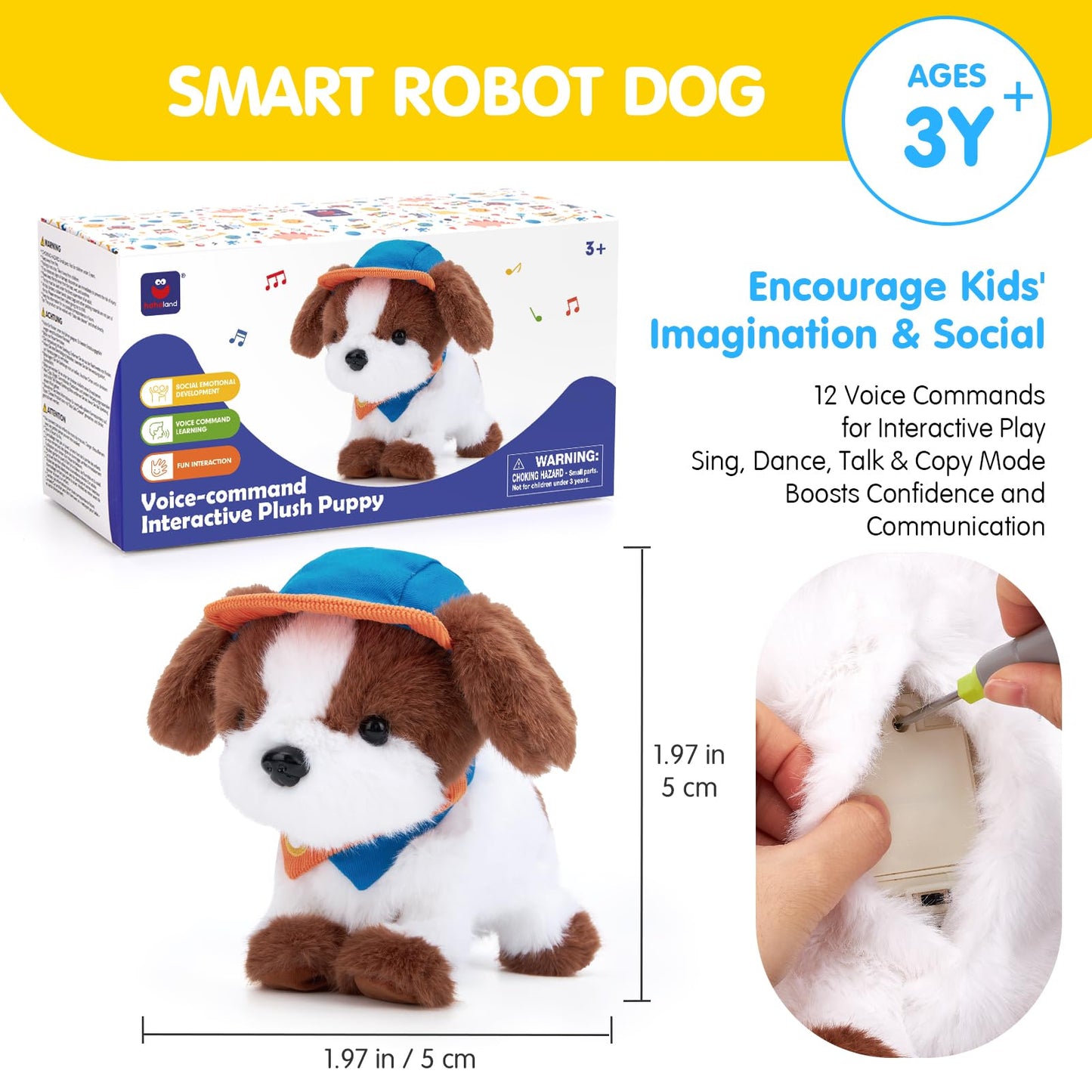 hahaland Robot Dog Realistic Interactive Plush Kids Toy Voice Controlled Talking Acts Like a Real Puppy with 12 Commands, Singing & Dancing, Emotional Support Pet Toy Gift for Boys & Girls Ages 3+