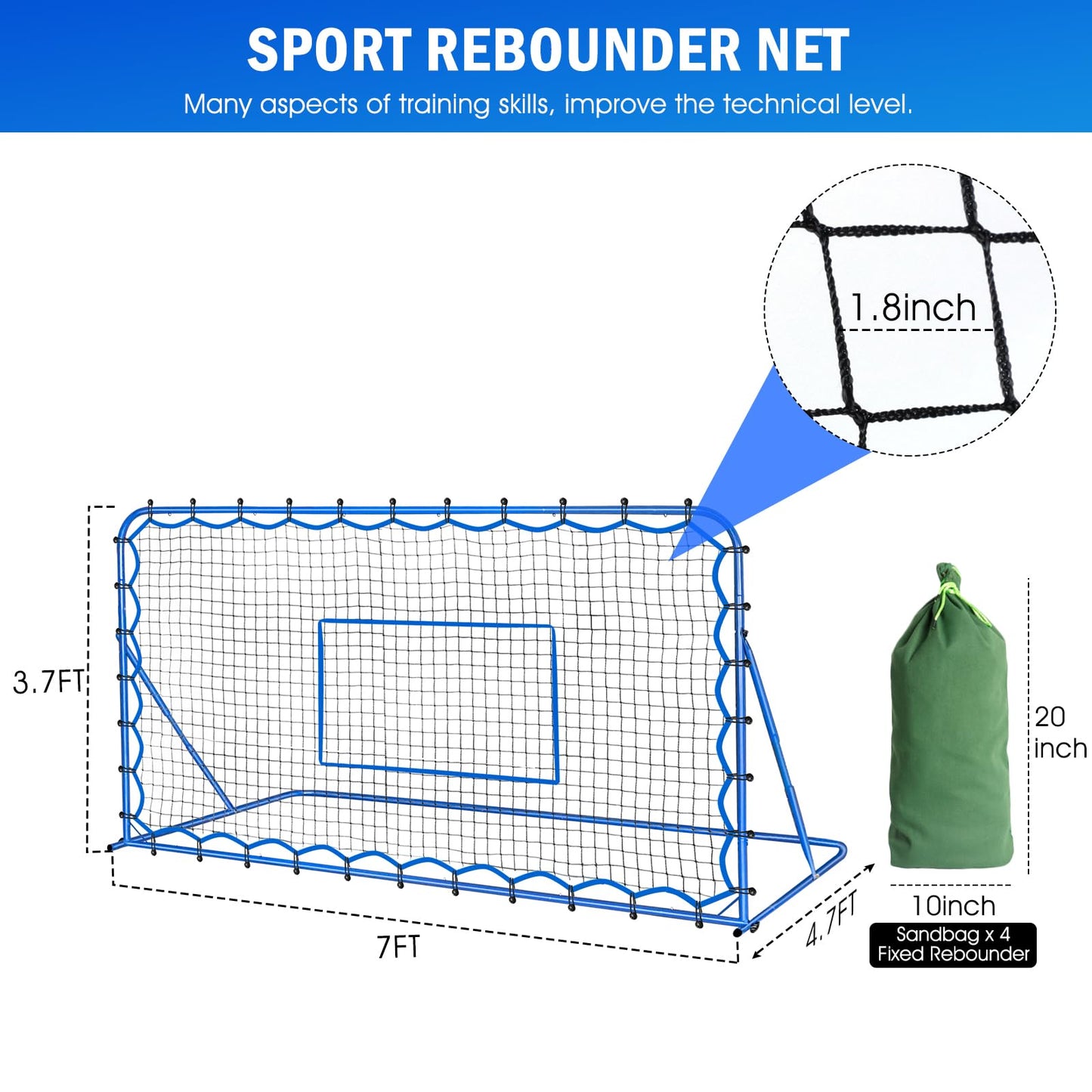 7x4FT Soccer Baseball Rebounder Net, Quick-Switch Angle Softball Pitch Back Net Volleyball Soccer Training for Control, Passing Practice, Bounce Back Rebounder Gifts & Equipment for Kids,Teens & Adult