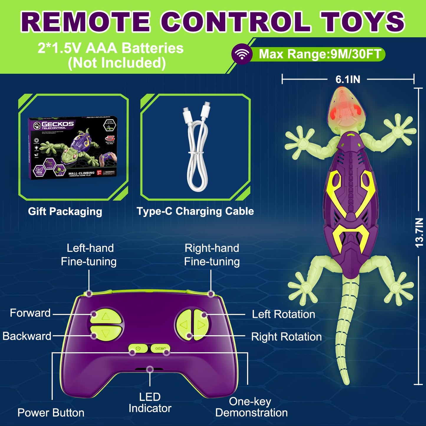 Qrooper Wall Climbing Gecko, Glow in The Dark Lizard, RC Cars Toys for Kids Ages 5-8,Wall Crawler Robot Geckos,Fun Kids Toys, Birthday Gifts for 3 4 5 6 7 8 9 10+ Year Old Boys Girls