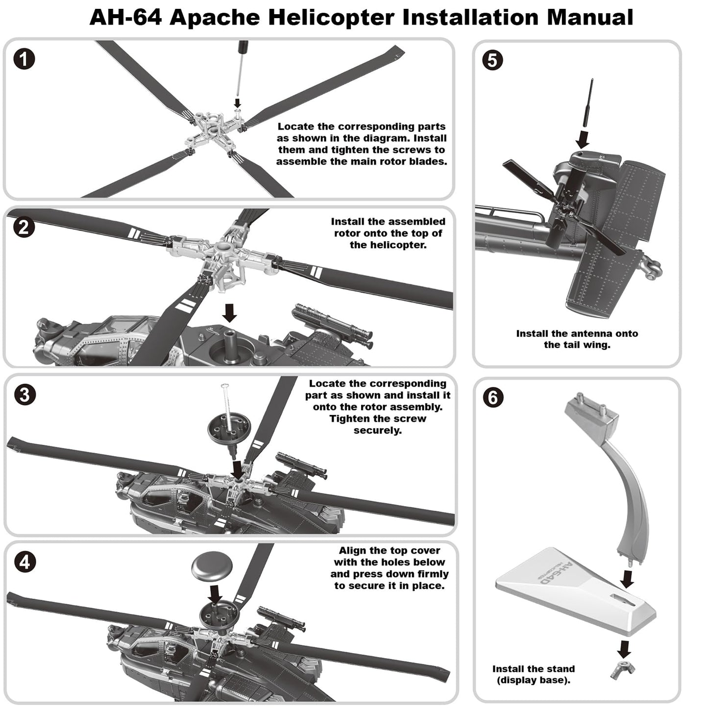 AH-64 Apache Attack Helicopter Diecast Model Airplane Toy, 1:46 Plane Military Fighter Jet Toy, Light and Sound for Kids 3+ (Gray)