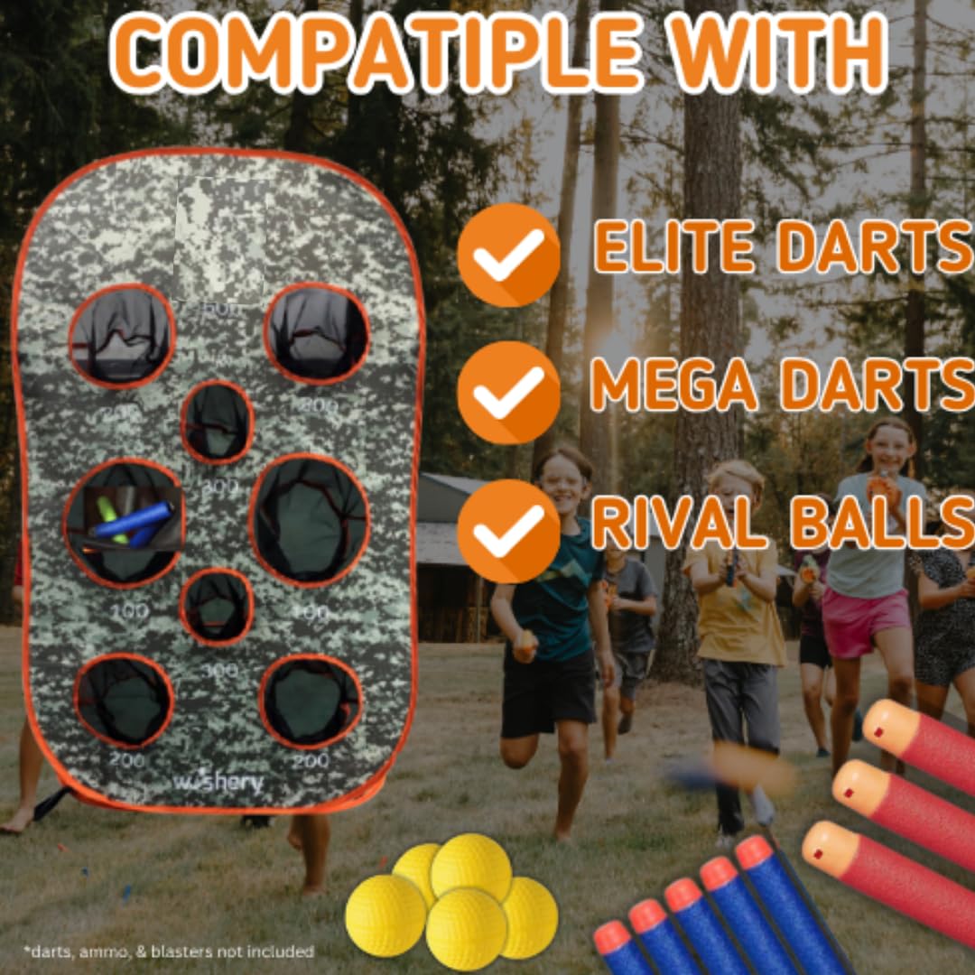 wishery Kids Large Target. Shooting Practice Toy with Storage Net for Boys. Perfect for Indoor & Outdoor Nerf Party, Nerf War or Birthday Gift