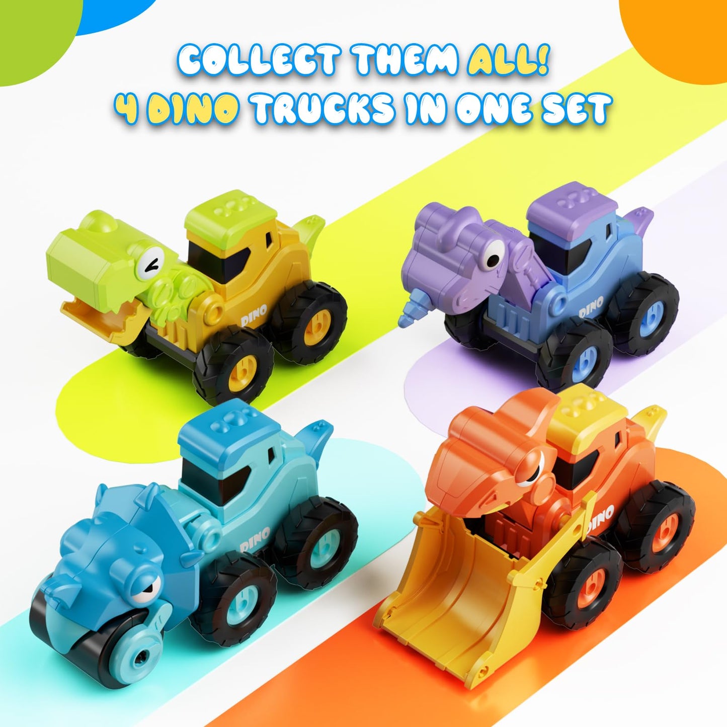 Dimoarch Construction Toys for 2 3 4 5 Year Old Boy Kids Toddlers, Press and Go Dino Truck Construction Vehicle Toys Sandbox Excavator Toys Boy Birthday Gifts
