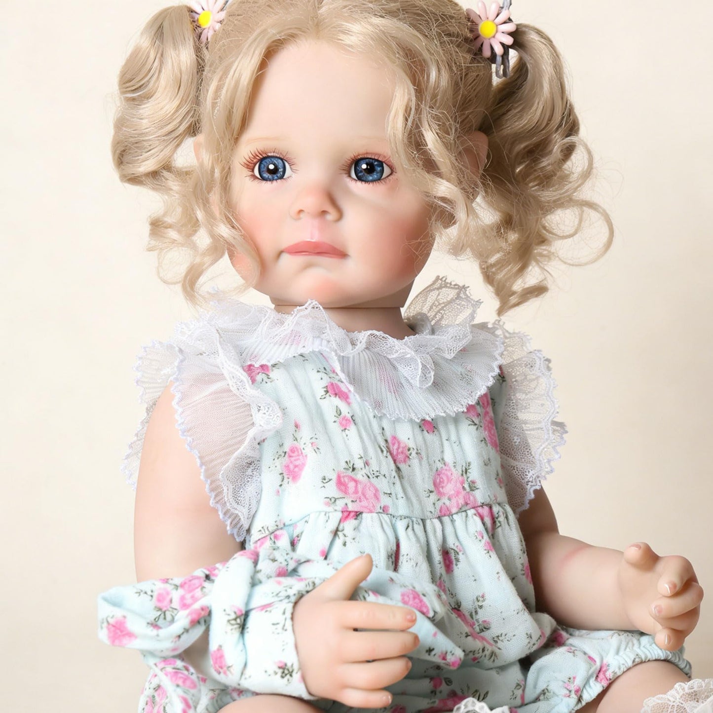 Tookyhill Lifelike Reborn Baby Doll - 22 Inch Realistic Blonde Toddler Doll with Curly Hair, Blue Eyes & Soft Plush Bear, BPA-Free Poseable Full Body Vinyl Real Life Doll for 3+ Kids Pretend Play