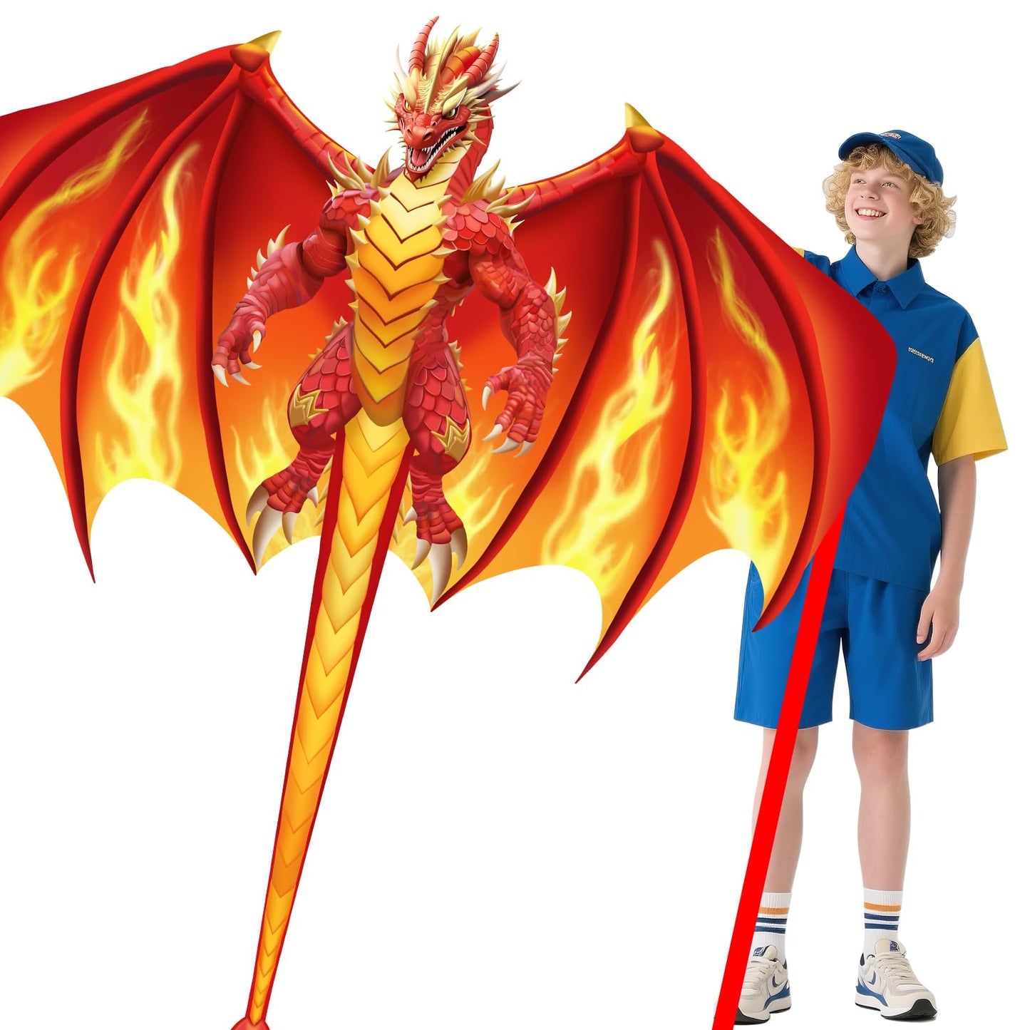 YFAFENGS Large Red Fire Dragon Kite for Kids & Adults Easy to Fly Kite, Perfect for Holiday Fun, Outdoor Activities, Beach & Park Play, Ideal Gift for Dragon Lovers on Christmas/Birthday