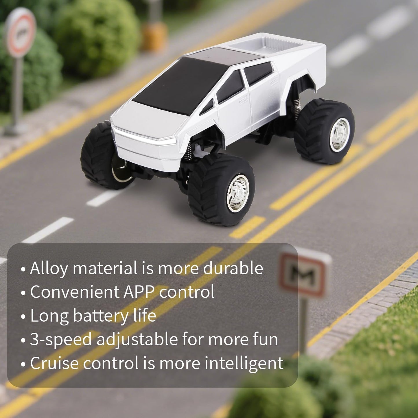 DDZOOU Mini Rc Truck, 1:64 Scale Monster Truck Remote Control Car with Lights, 2.4Ghz & APP Remote Control, Rechargeable Alloy Shell Mini RC Cars with Lights, Speed/Steering Adjustable (Silver)