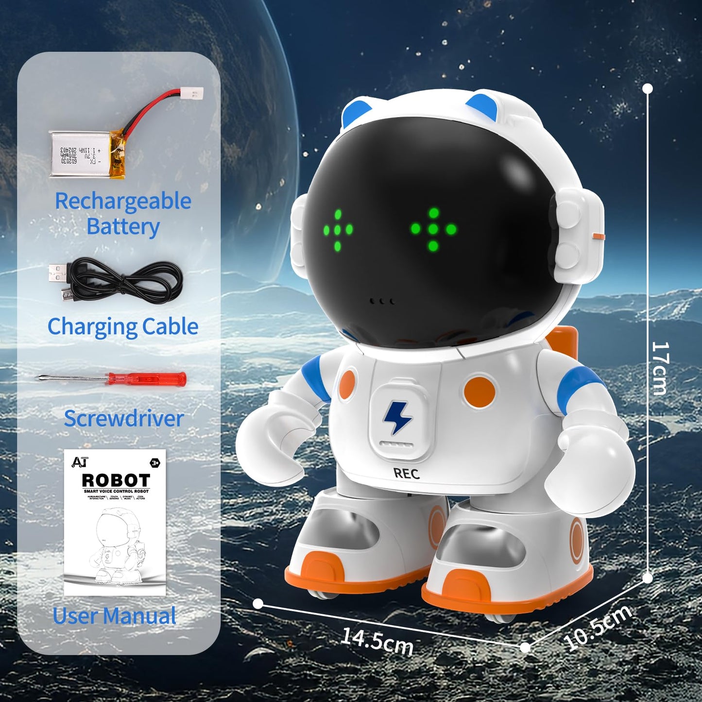 KaeKid Astronaut Robots for Kids, Smart Talking Robotic with Touch Sensor, Voice Control, Speech Recognition, Sing, Dance, Repeat and Record, Rechargeable Robot Toy for 3-8 Year Old Boys Girls