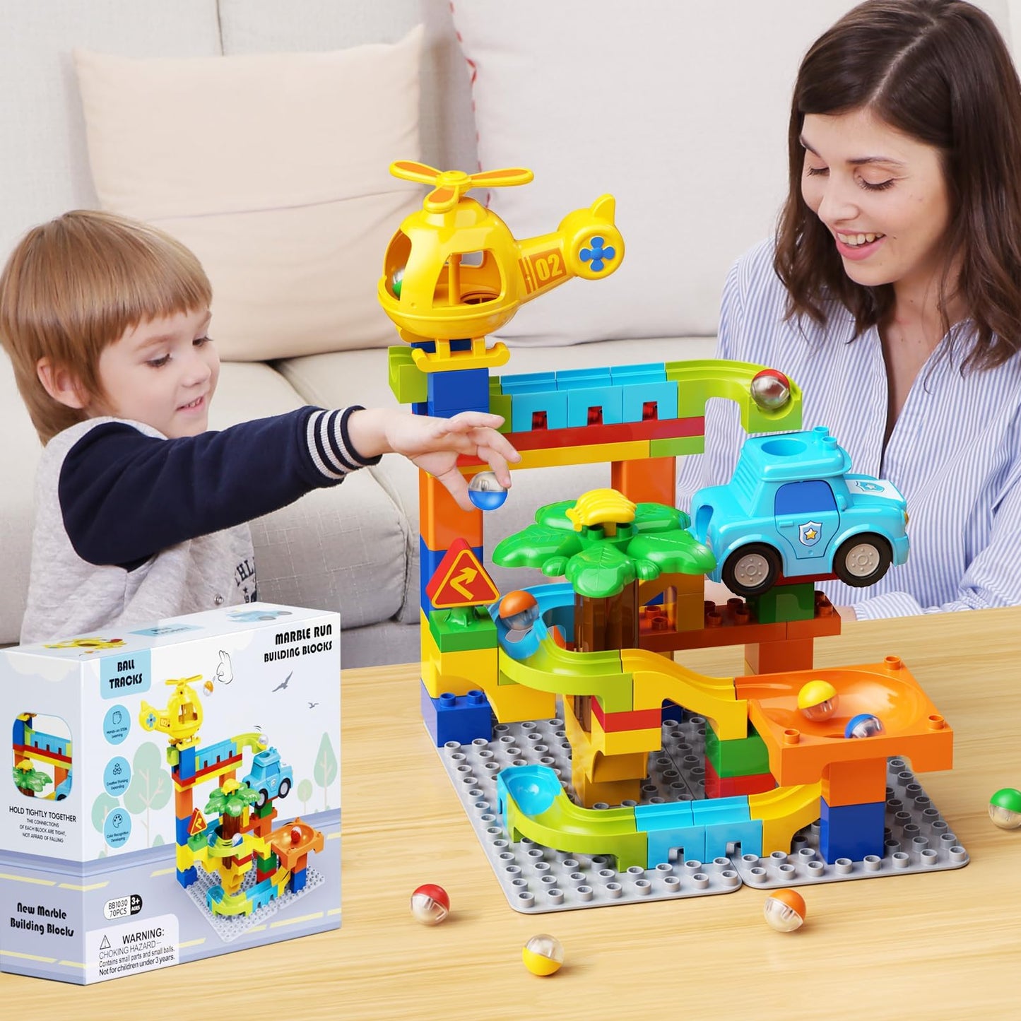 Marble Runs for Kids 4-8,Building Blocks Compatible with Major Brands, Birthday Toys Gifts for Ages 3 4 5+ Boys Girls,Toddler Education Montessori Learning STEM Toys Marble Runway Maze Track Set