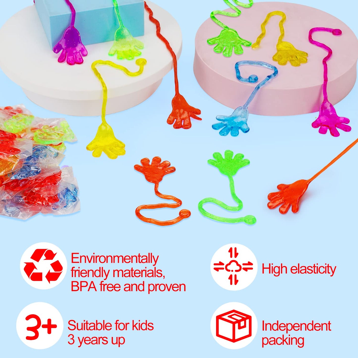 100PCS Sticky Hands Birthday Party Favors for Kids 4-8 8-12 Summer Goodie Bag Stuffers Classroom Treasure Box Toys Carnival Prizes Bulk Mini Treat Trinket Pinata Fillers End of Year Students Gifts