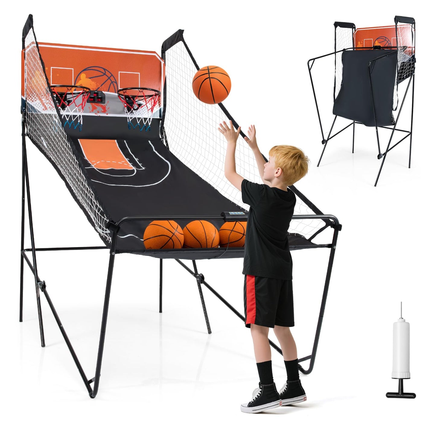 Giantex Arcade Basketball Game Indoor Dual Shot with 8 Game Modes, 4 Balls, 2 Hoops, Air Pump and LCD Scoreboard, Foldable Electronic Basketball Games for Adults and Kids