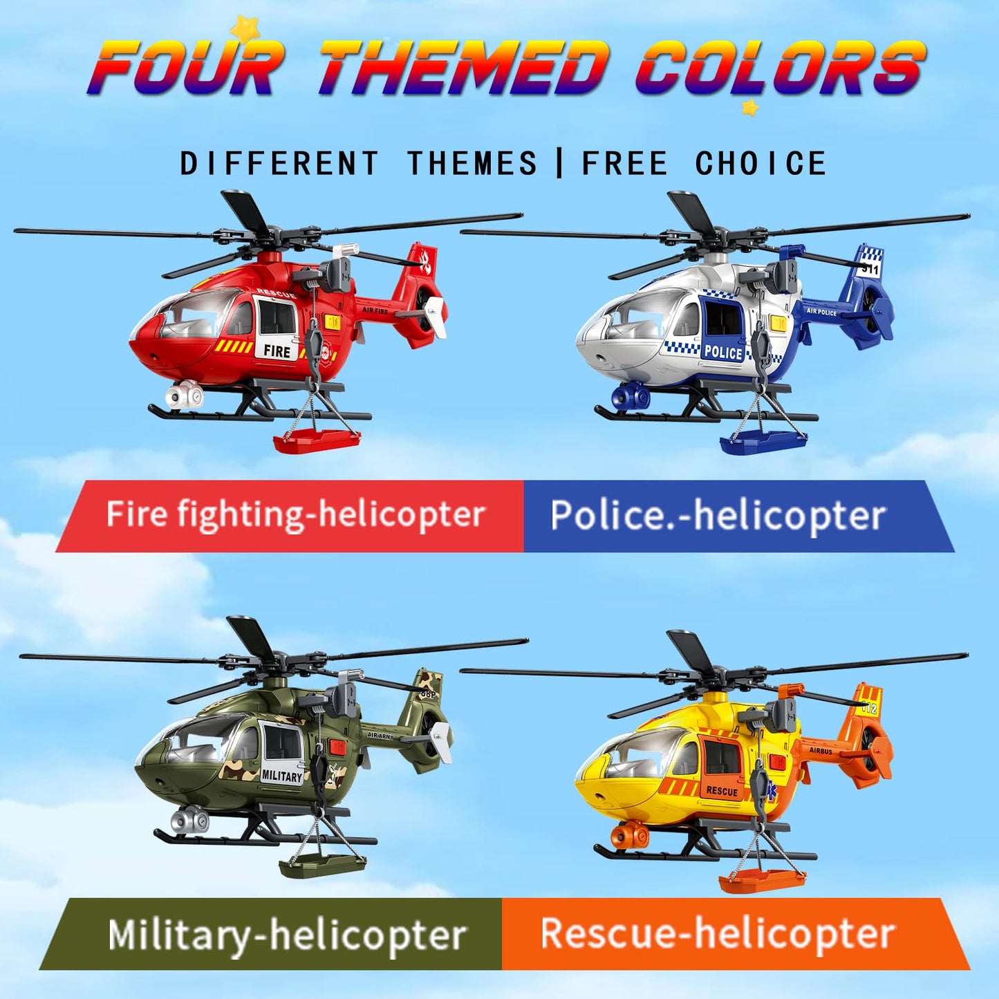 ANJARU Helicopter Toy with Lights and Sound,Simulative Rescue Helicopter Vehicles Toys for Kids Aged 3 and Up,Pull-Back Propeller Army Toys Toddler Kids Boys Gifts (Military Helicopter)