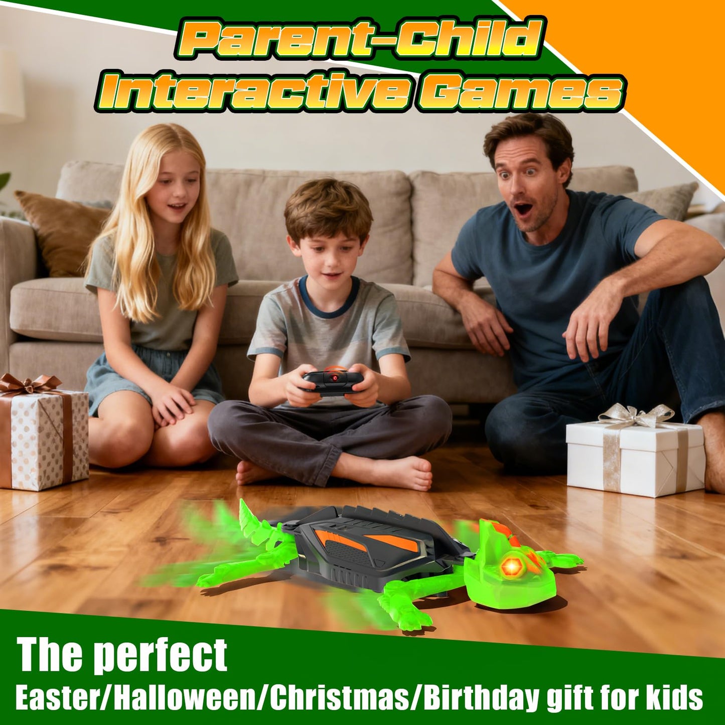 Glow-in-The-Dark Wall-Climbing Gecko Toy, Rechargeable Remote Control Lizard with LED Eyes, Lizard Wall Crawler, 360° Rotating & Dual-Surface Crawler for Floor and Wall,Gift for Kids Ages 3+,Birthday