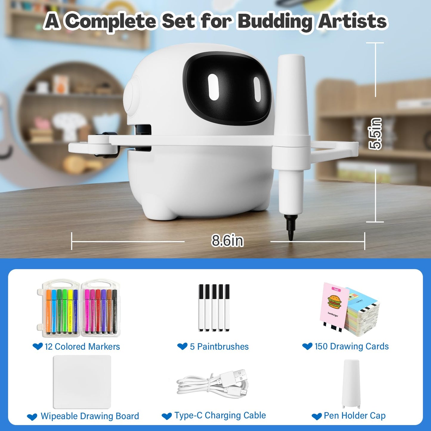 RIVGOT Drawing Robot for Kids with 150 Cards, Voice Interactive Educational Drawing Machine, Montessori Painting Learning Toys for 3 4 5 6 7 8 Year Old Boys Girls Birthday Party