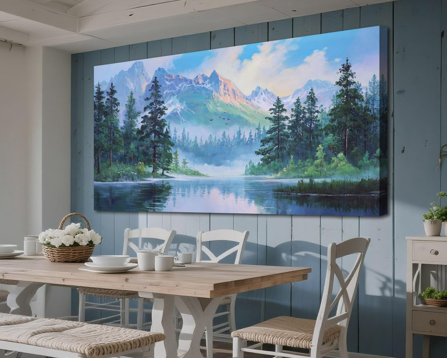 Acocifi Landscape Mountain Wall Art for Living Room Canvas Art Wall Decor Lake Forest Painting, Tree Nature Picture Bedroom Scenery Textured Artwork Framed Office Home Dining Room, Large 48"x24"