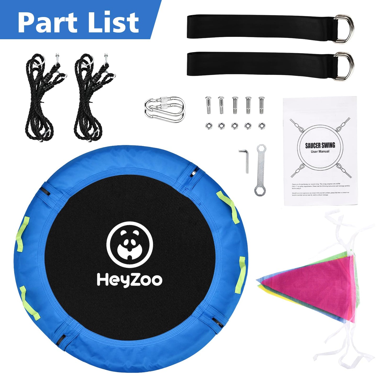 HeyZoo Tree Swing, Saucer Flying Swing 40 Inch for Kids, 900lbs Weight Capacity, with Adjustable Hanging Straps, for Backyard and Outdoor Playground, Gifts for Kids, Blue