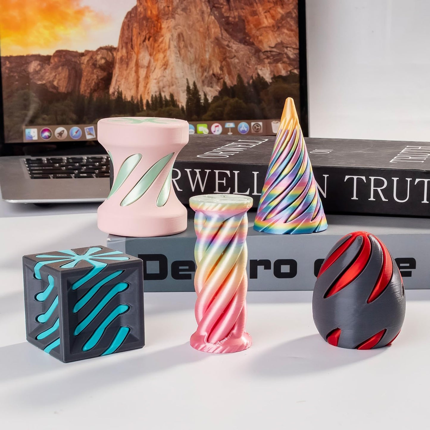 5 Pack Spiral Cone Cylinder Cube Fidget Toys 3D Printed Relief Fidget Impossible passthrough Impossible Cone,Birthday for Adults & Kids