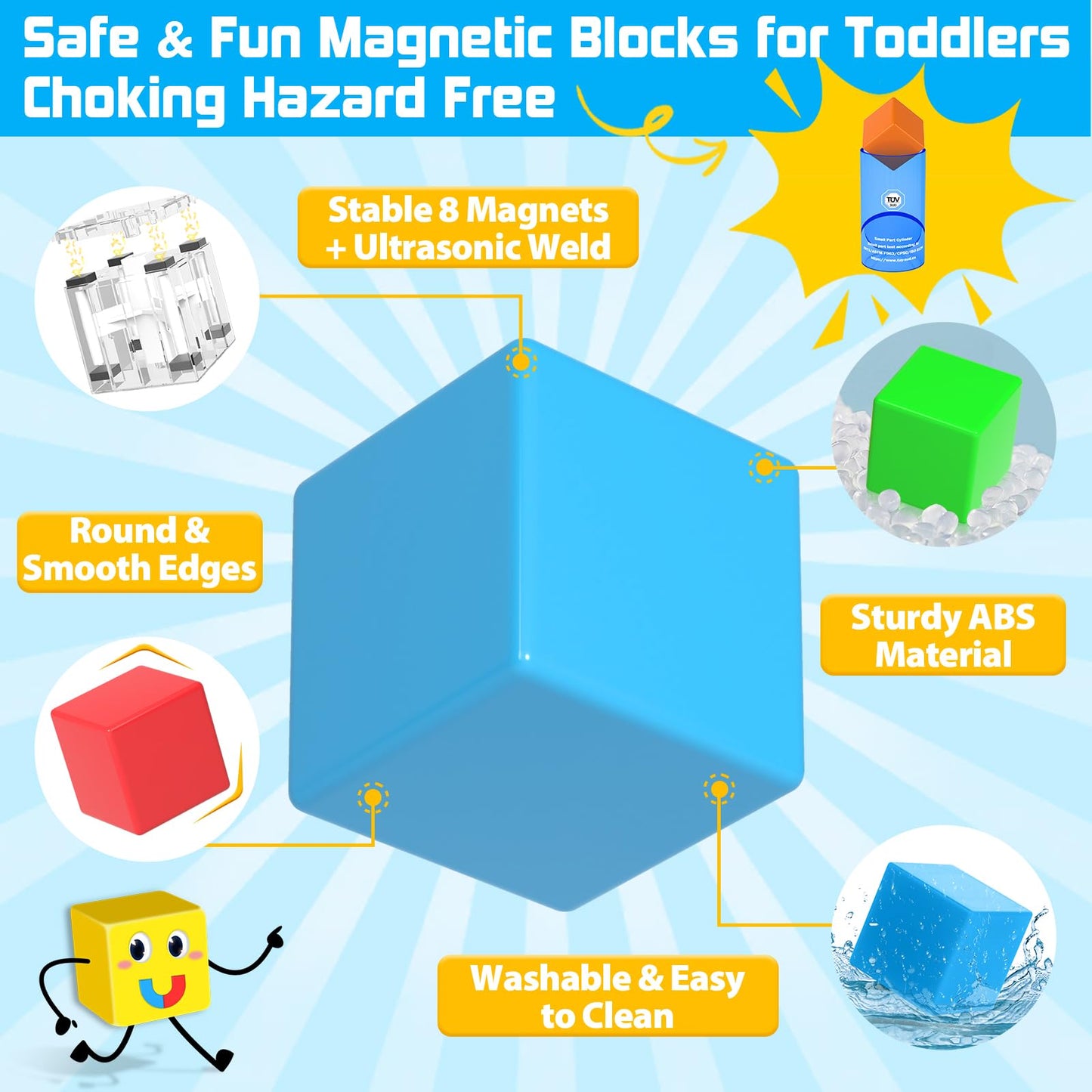 48PCS Magnetic Blocks for Toddlers Outdoor Toys, Large Magnetic Cube Toy for Sensory Montessori Education Preschool Magnet Toys for 3 4 5 6 Year Old Boys and Girls