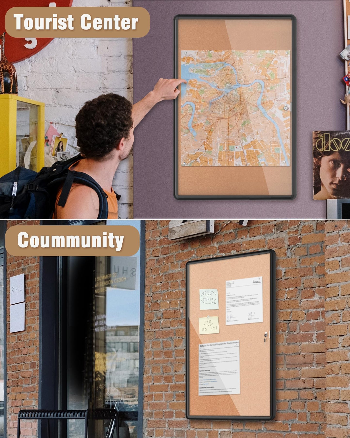 Mifuro 36"x24" Enclosed Bulletin Board, Lockable Weather-Resistant Aluminum Cork Noticeboard for School & Office, Black Frame w/Cork