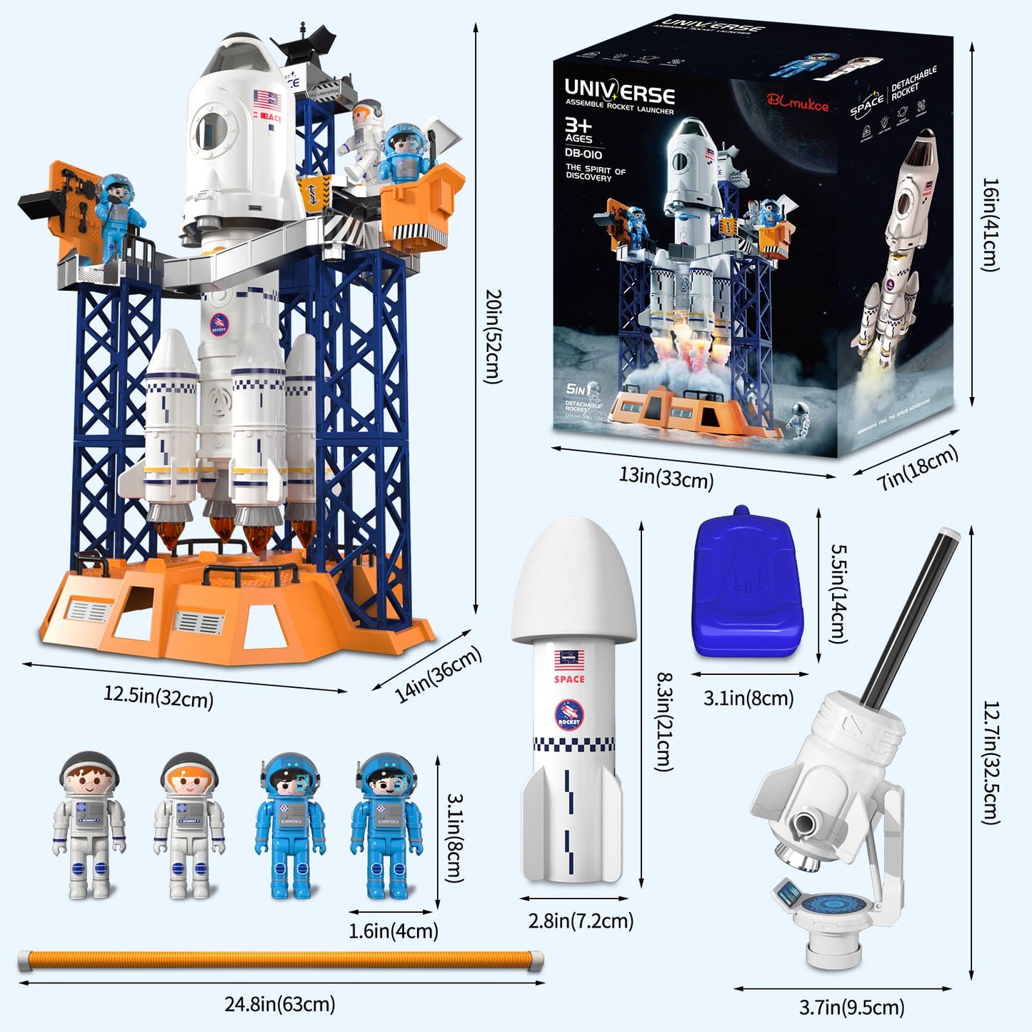 BLmukce Space Rocket Toys for Kids 3 4 5 6 7 8 Year Old Boys, Kids Spaceship and Rocket with Astronauts Figures and Rocket Launcher for Indoor Outdoor, Birthday Toy for Boys Girls Age 3-5