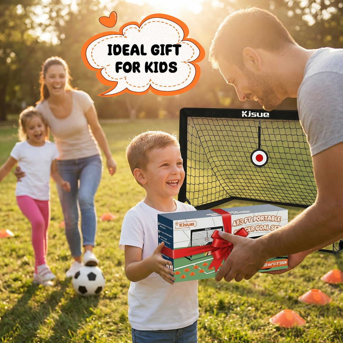 Soccer goal, Kids Soccer Goals for Backyard Set of 2, 4 x 3ft Soccer Net Training Equipment, Pop Up Toddler Soccer Goal for Outdoor Indoor Sports Games with Soccer Ball, Ladder, Cones, Targets (Black)