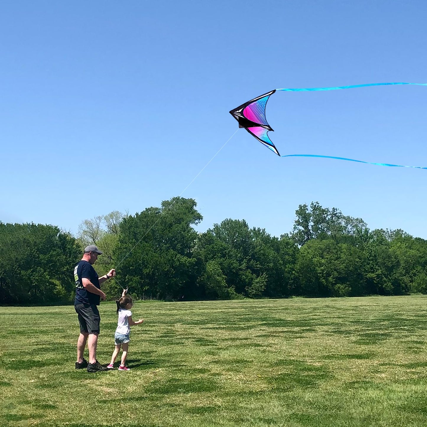 Flying Hoofer Large Beach Delta Kite for Adults and Kids Ages 4-8 & 8-12, Extremely Easy to Fly for Beginners(60X30''), Single Line Kite,Comes with 300 FT String Kite Handle.(Blue)