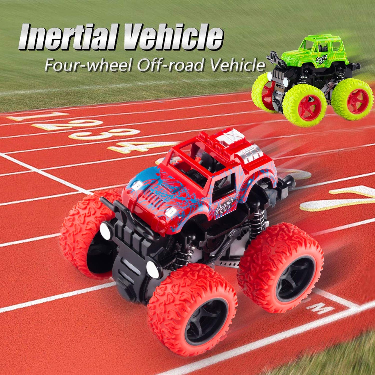 Lonandy Monster Truck Toys for Boys - Push and Go Inertia Stunt Car Toys for Toddlers Kids Age 3-8, Friction Powered Toy Cars Best Christmas Birthday Party Gift for Boys Girls 4 Pack