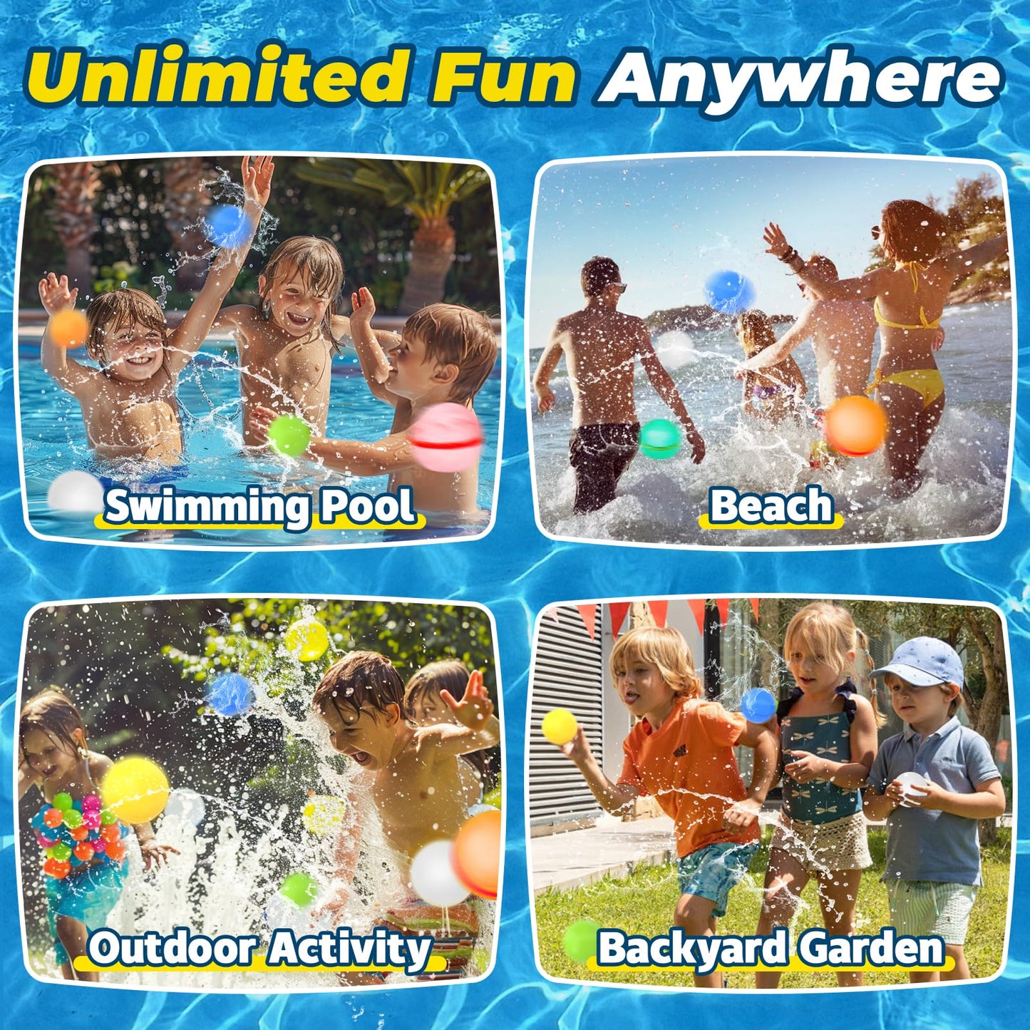 WABALLO 12 Pack Reusable Water Balloons, Outdoor Summer Water Balls for Boys and Girls, Pool Beach Toys for Kids Ages 3-12