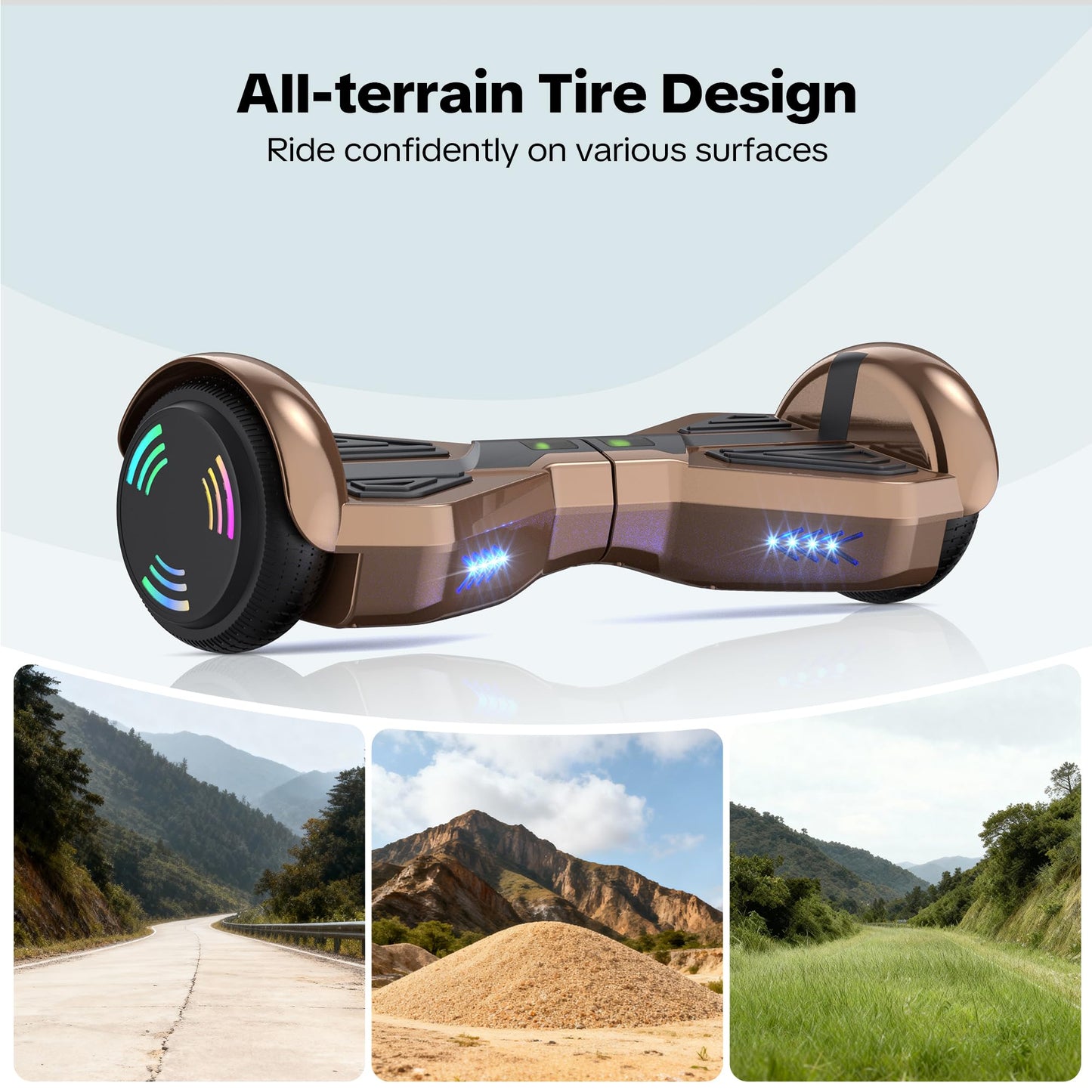 XERATH All Terrain hoverboards for a 7-12 year old,electric scooter with Bluetooth Speaker,self balancing scooters with 6.5 inch LED Wheels&Science Fiction Design (Rose)