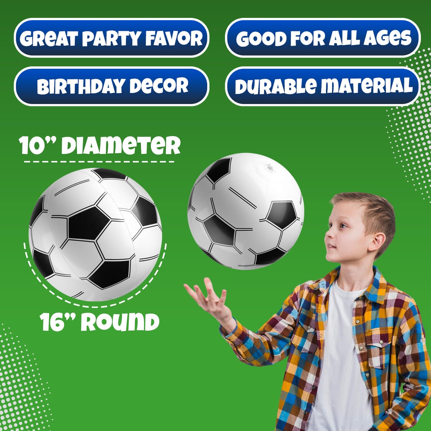 Bedwina Inflatable Soccer Balls (Pack of 12) 16-inch, Beach Balls Bulk for Beach Toys & Soccer Birthday Party Decorations & Party Favors for Kids, Goodie Bags Stuffers